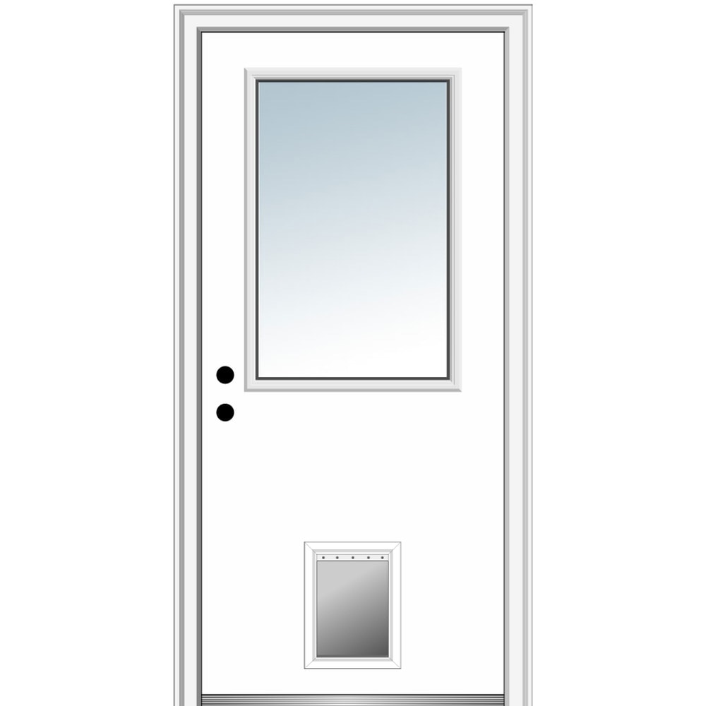 MMI DOOR ZZ00567R 36-in x 80-in x 4-9/16-in Fiberglass Half lite Right-hand inswing Primed Prehung Front Door with Brickmould Insulating core