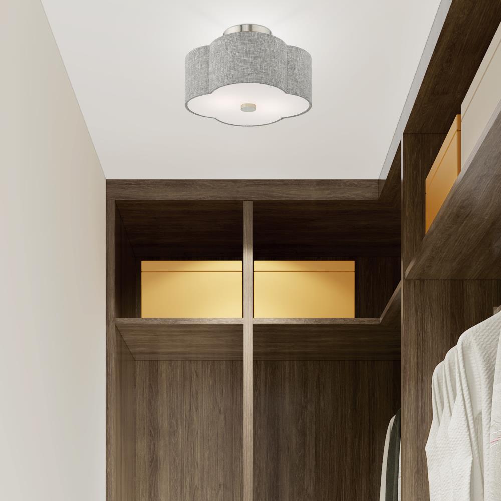 Kalmar Clover-Shaped Gray Drum Shade Ceiling Mount in Brushed Nickel
