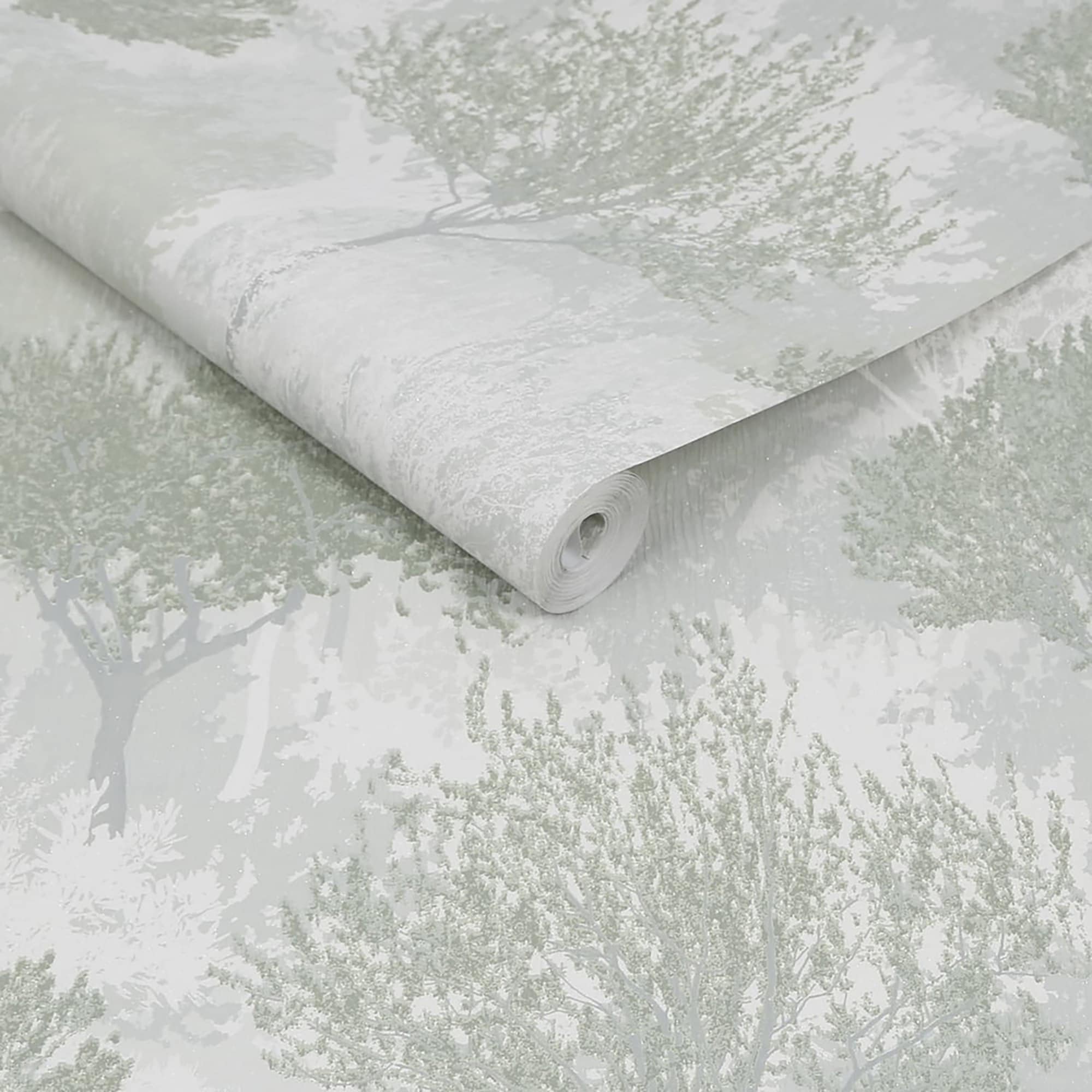 Sage and White Birch Tree Forest Wallpaper