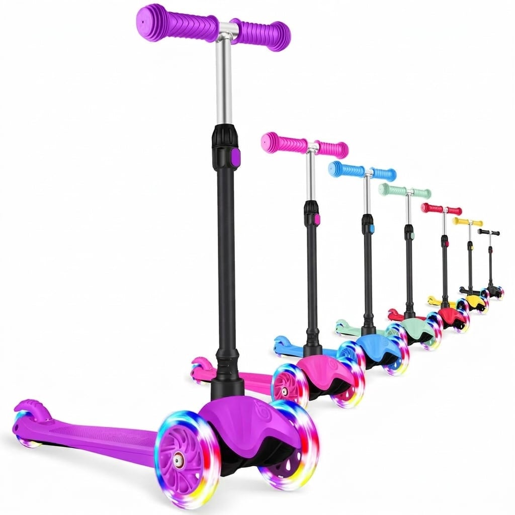 Phewnyzo  A1 Scooter for Kids Ages 2-6 3 Wheel Kick Scooter with Adjustable Height Light Up Wheels Lean to Steer Non-Slip Deck