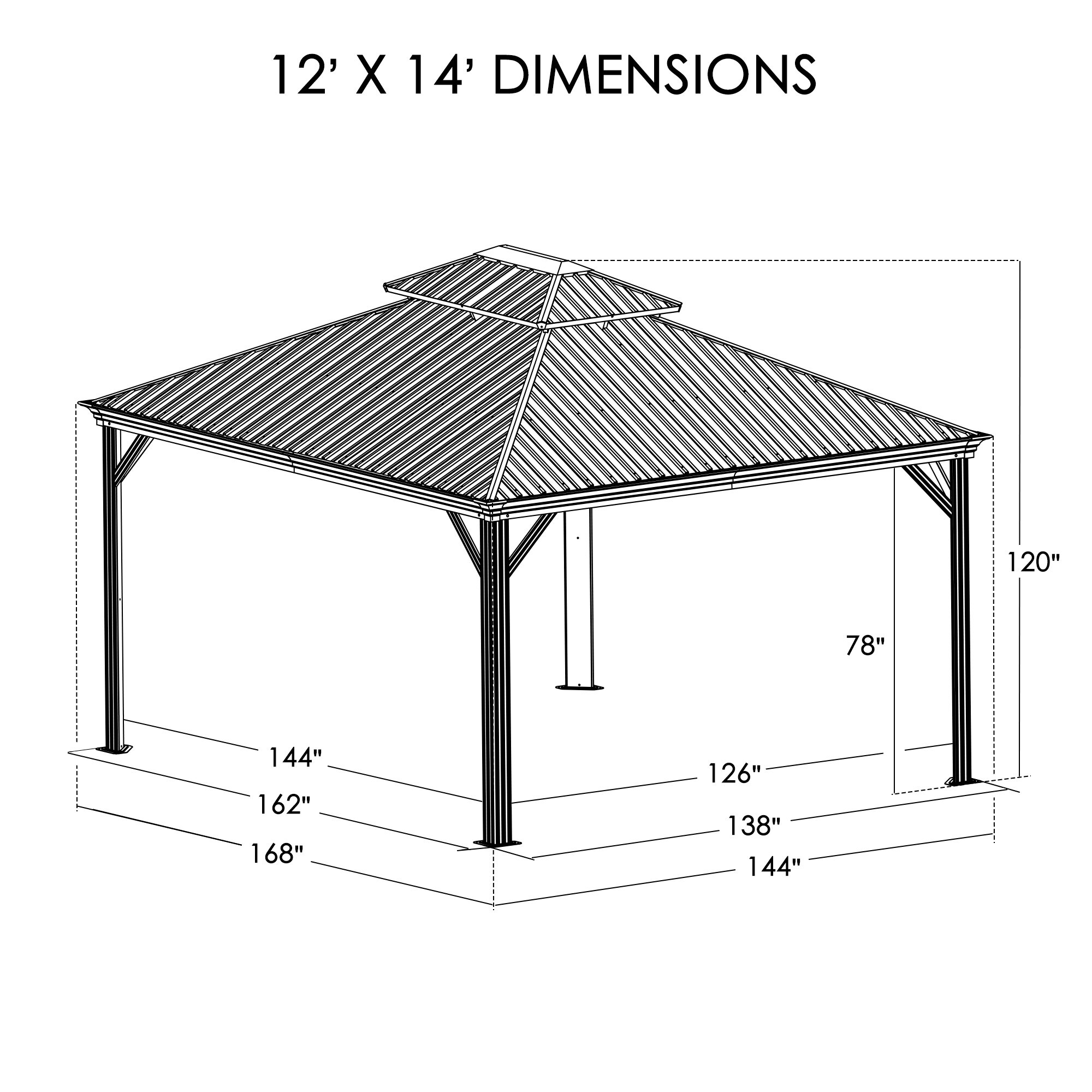 Kozyard 12-ft X 14-ft Gazebo Square Gray Metal Steel Roof Gazebo With 