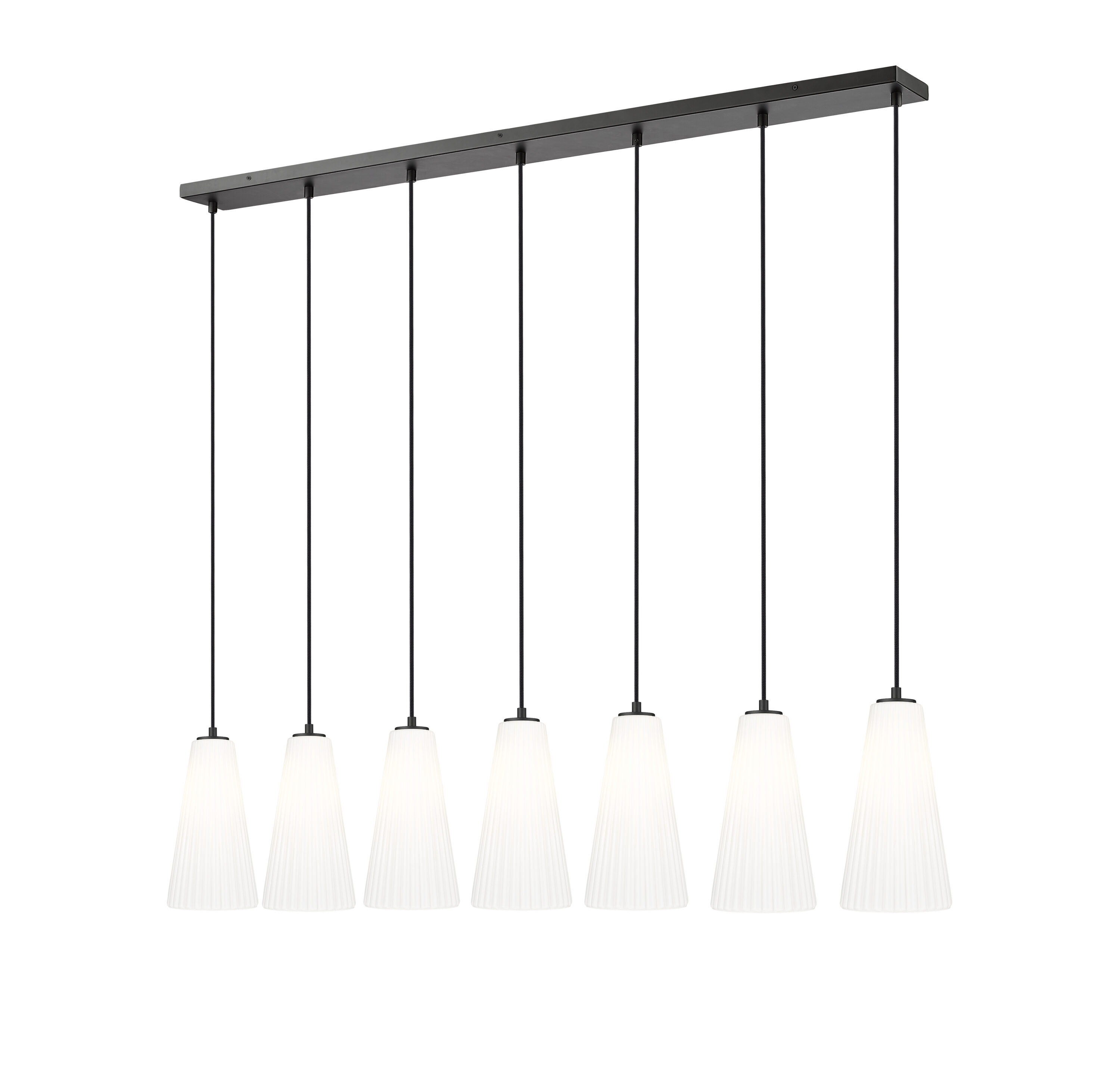 Matte Black 54'' Linear Chandelier with Frosted Glass Shades