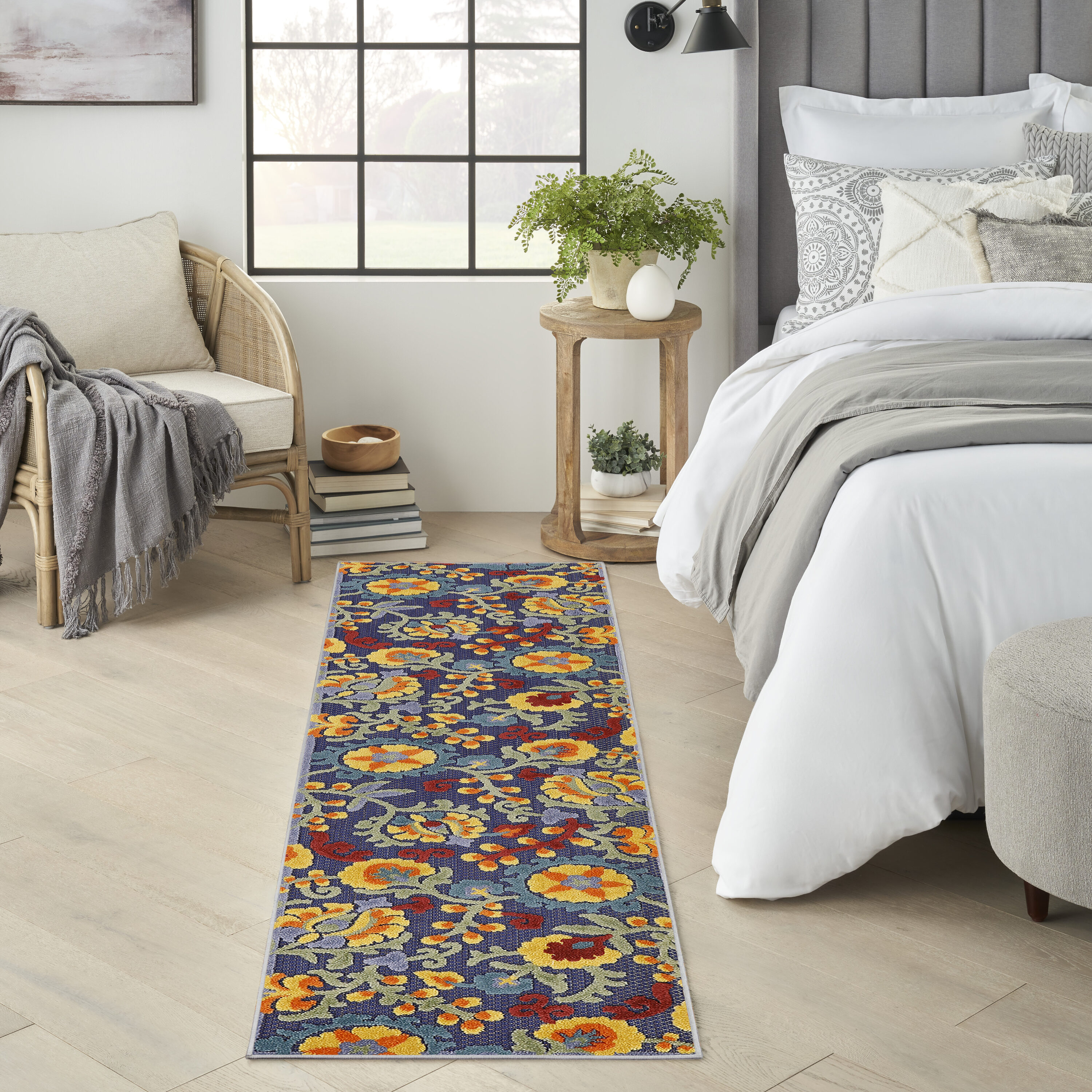 Nourison Home 099446921277 Aloha 2 x 8 (ft) Loomed Polypropylene Navy Multicolor Rectangular Indoor/Outdoor Floral/Botanical Farmhouse/Cottage Runner rug