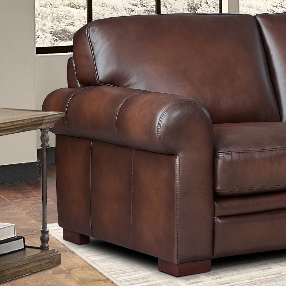 Hydeline Brookfield 95-in Midcentury Caramel Brown Genuine Leather 3 ...