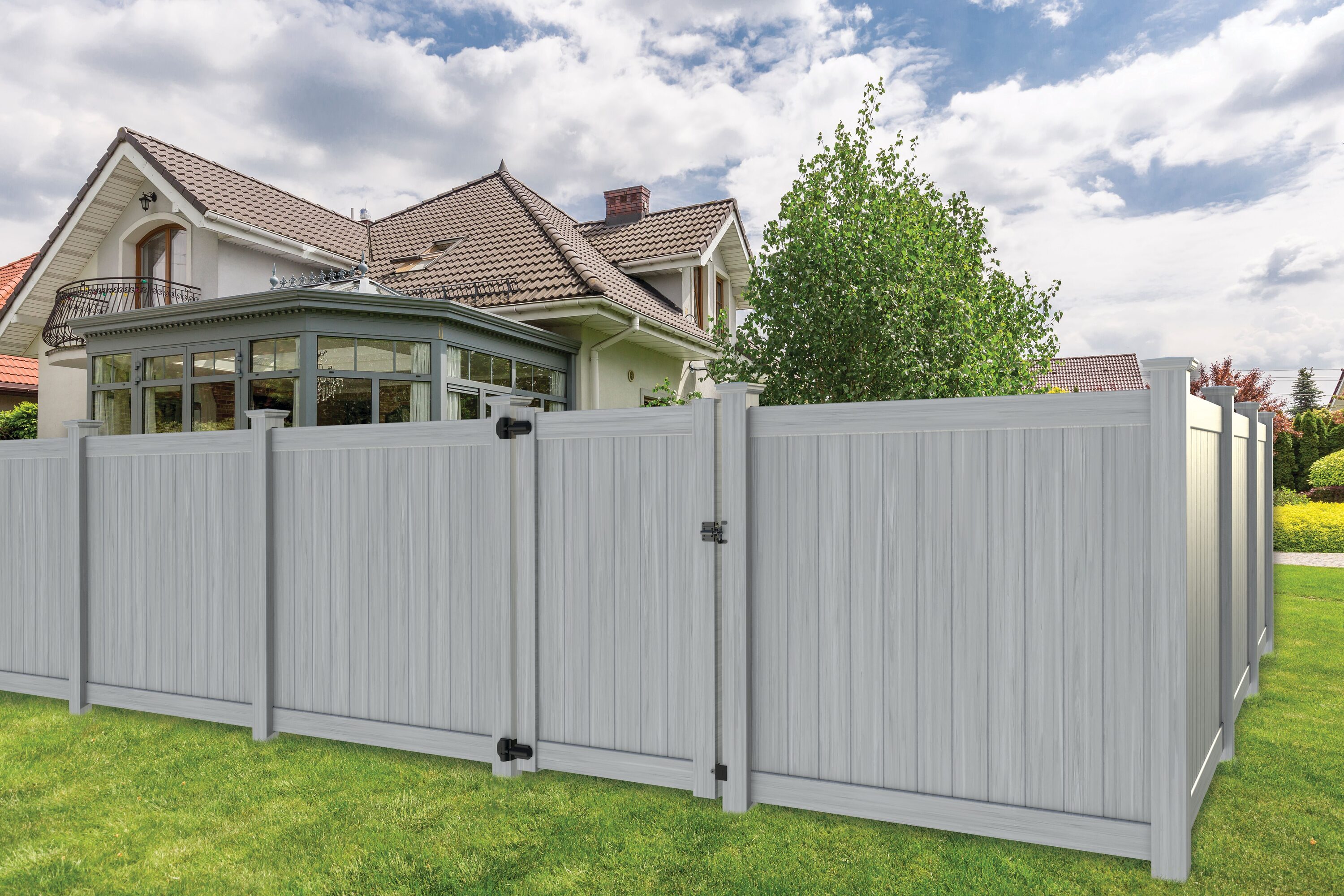 Woodgrain Gray Vinyl Fence Transition Fence Post Bracket