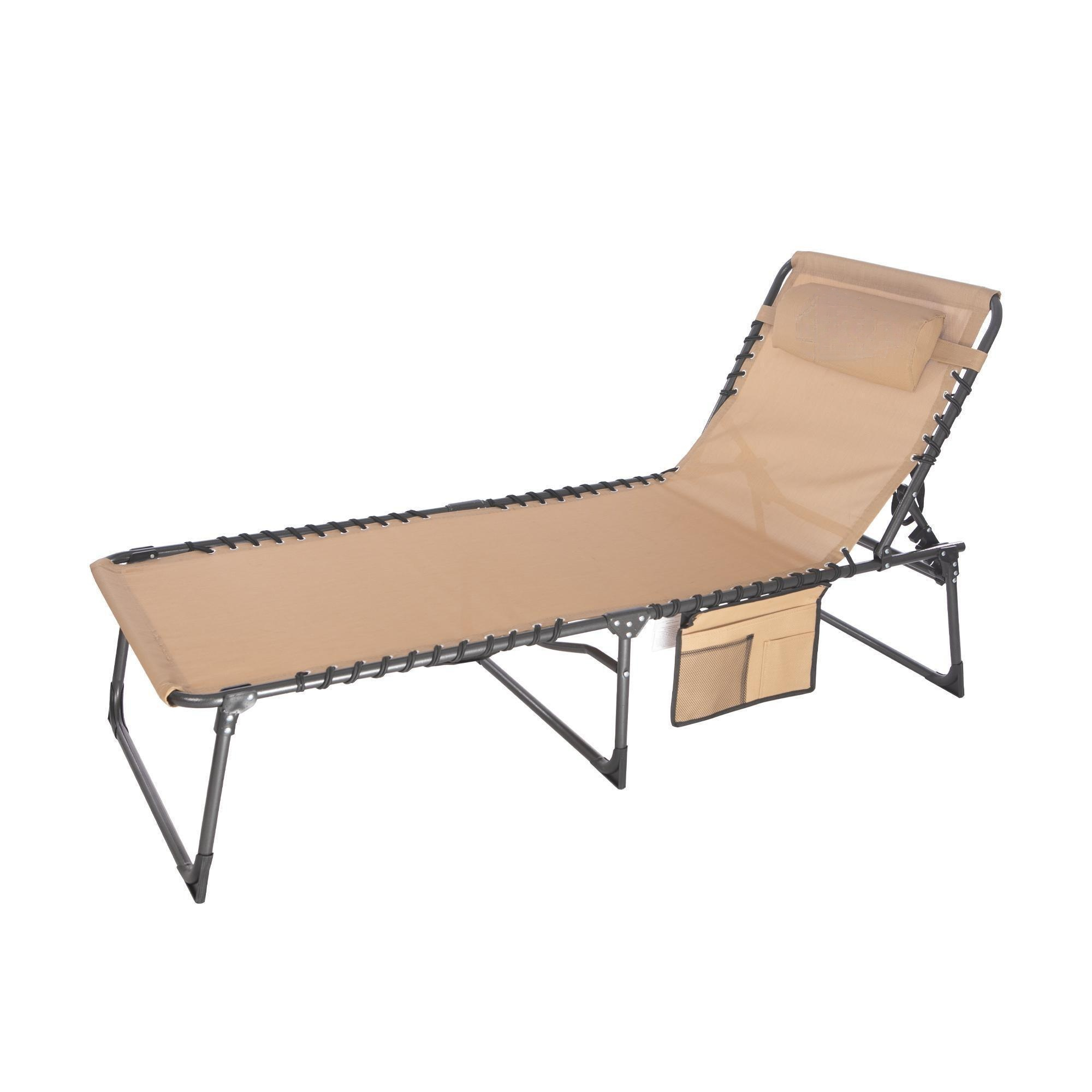 Clihome CL-BHF985BW Outdoor Chaise Lounge Chair Stackable Beige Steel Frame Stationary Chaise Lounge Chair with Off-white Solid Seat