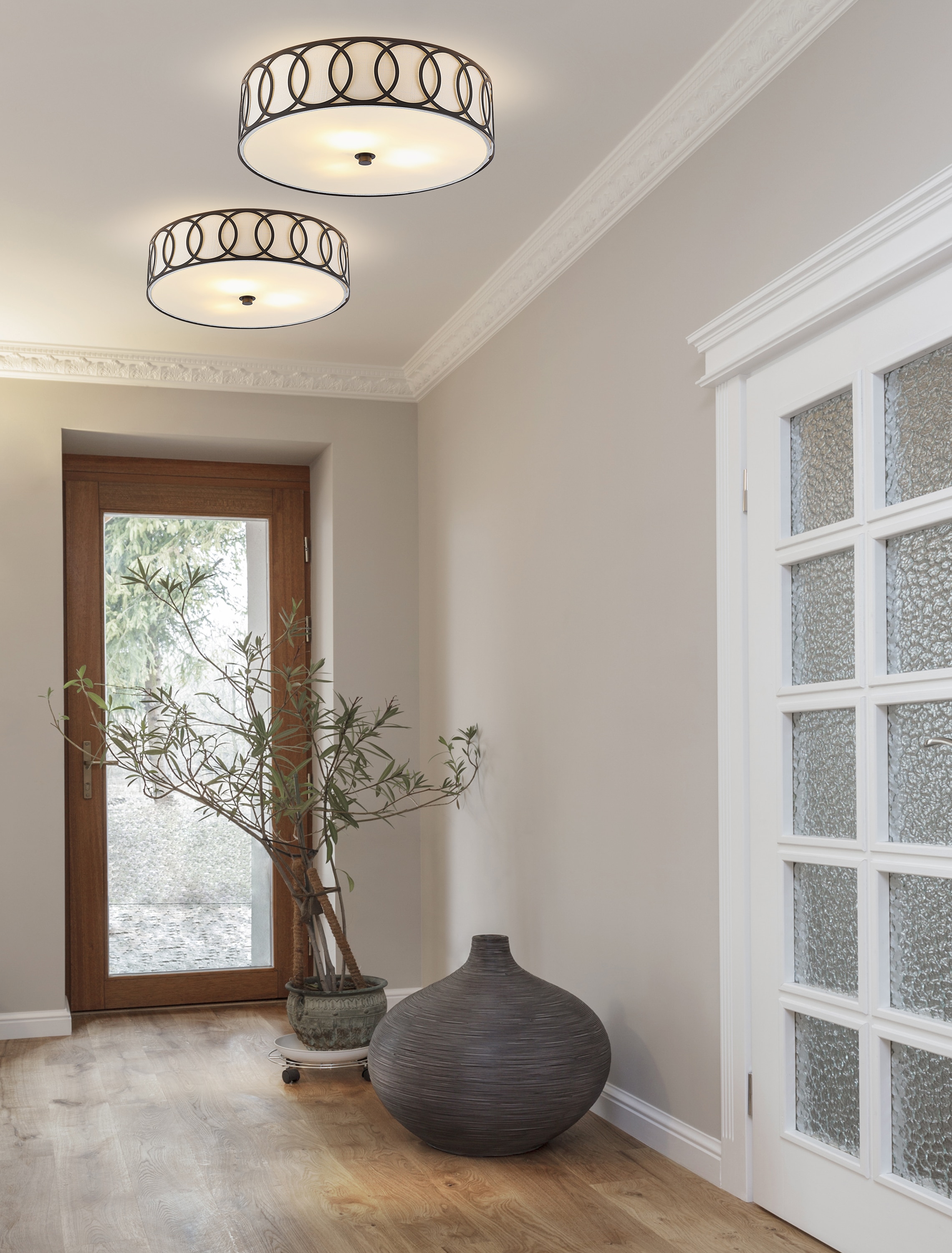 Aubrey Contemporary 15.5" LED Flush Mount in Oil Rubbed Bronze with Linen Shade