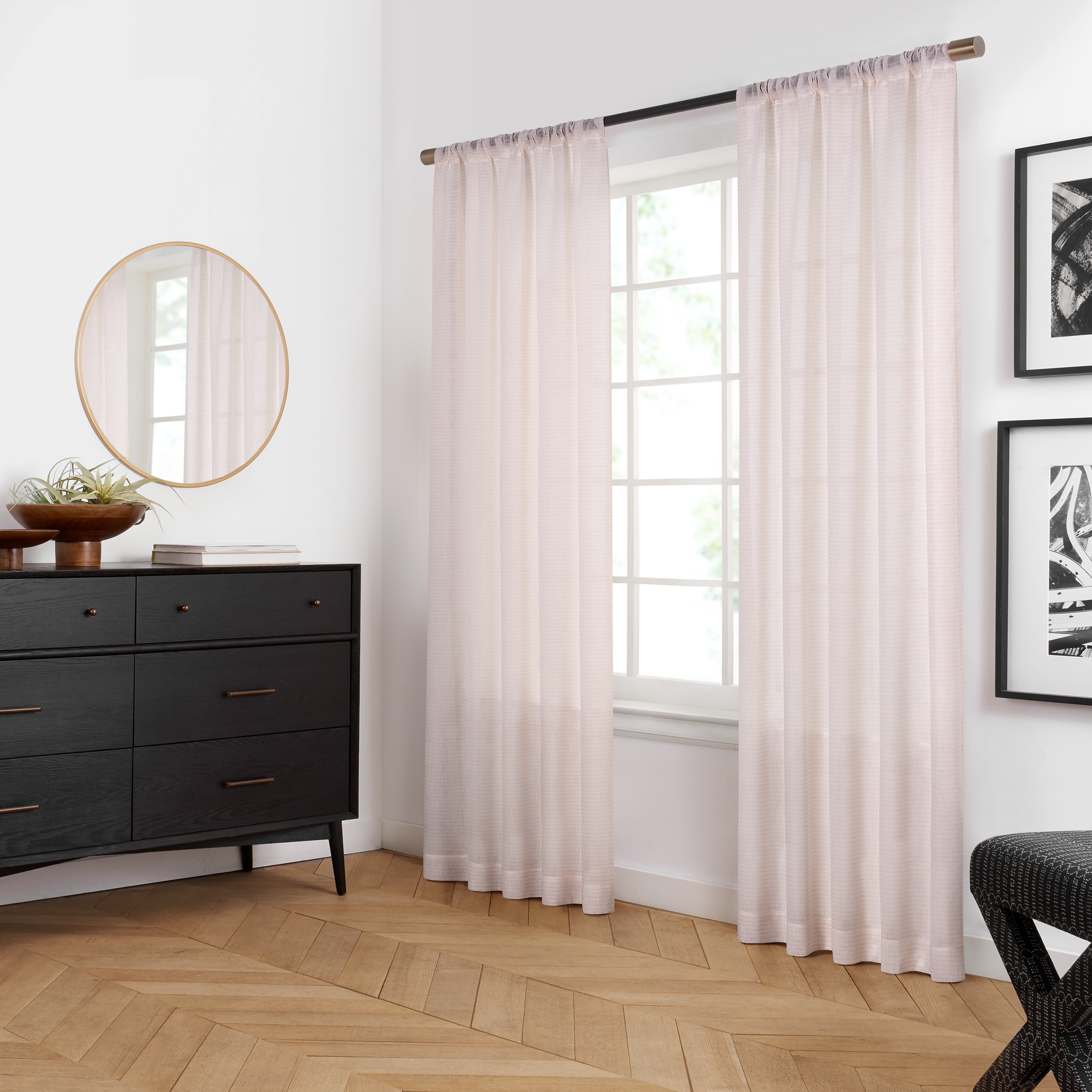 allen + roth 4140896 84-Inches Blush Striped Light filtering Rod pocket Single curtain panel