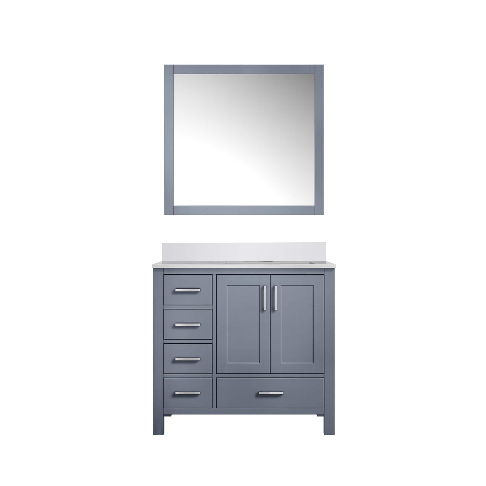 Lexora LJ342236SBWQM34R Jacques 36-in Dark Grey Undermount Single Sink Bathroom Vanity with White Quartz Top (Mirror Included)