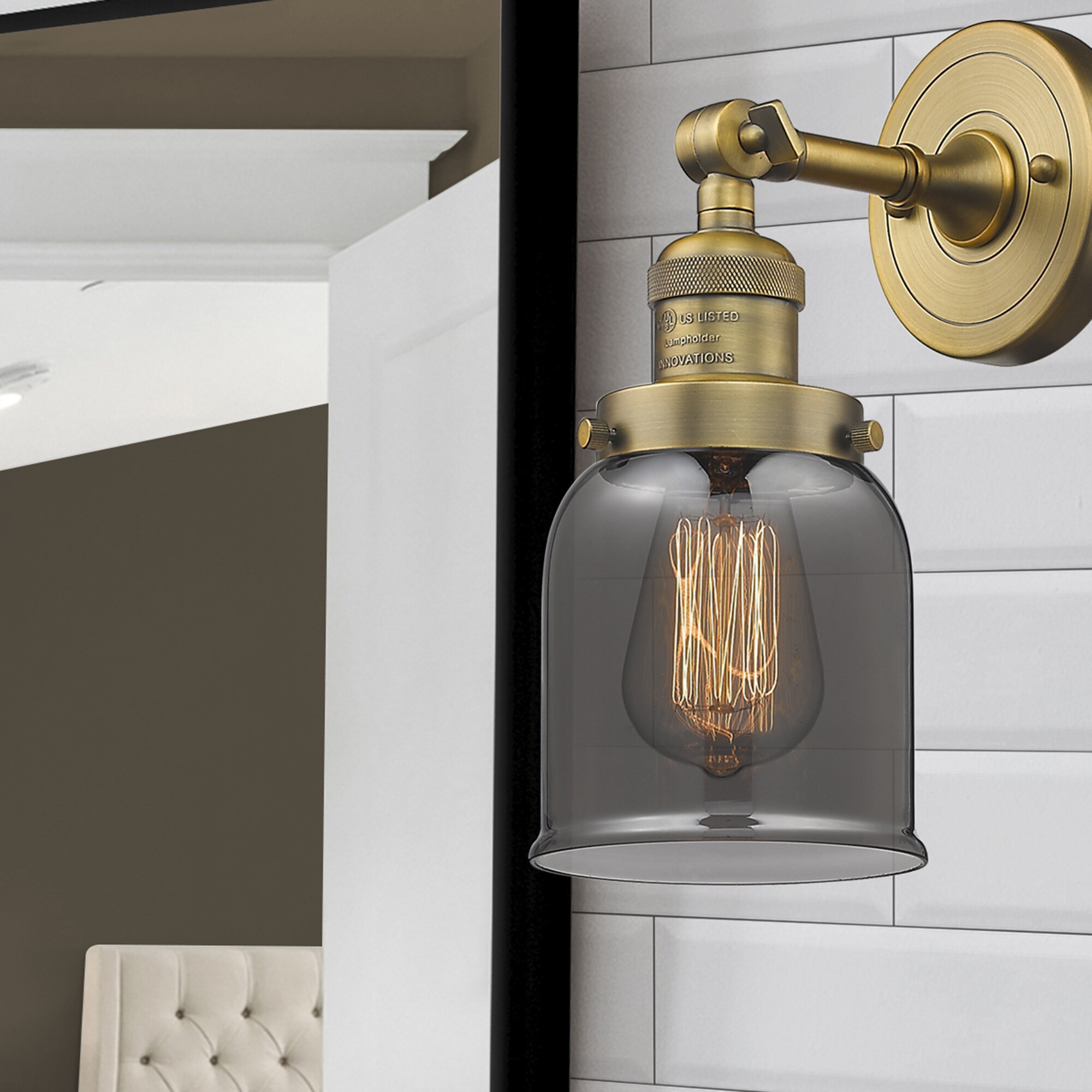 Innovations Lighting 203-BB-G53 Bell 5-in W 1 -Light Brushed Brass Industrial Wall Sconce