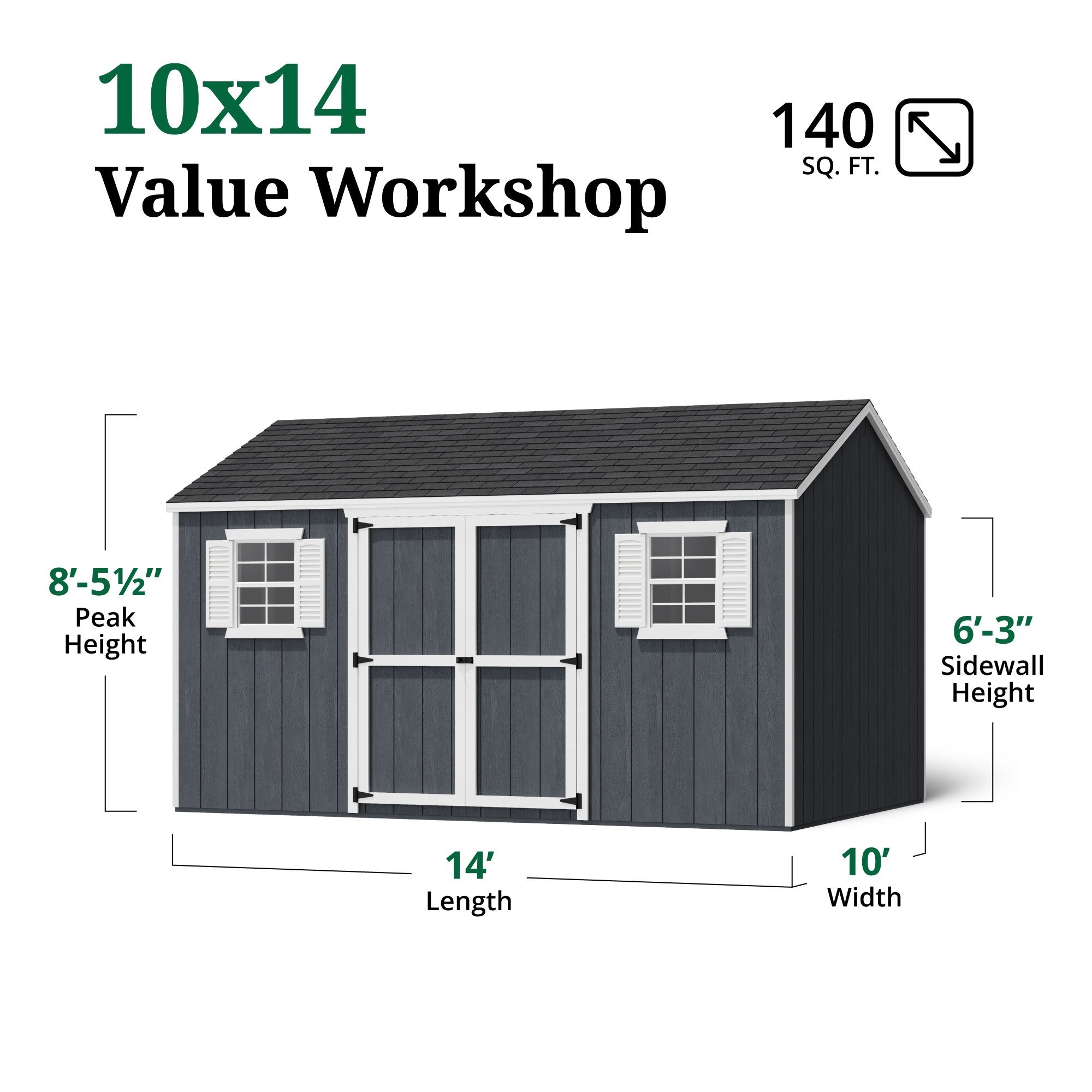 Little Cottage Co 10X14 VWS-PC Wood-Storage-Buildings - View #3