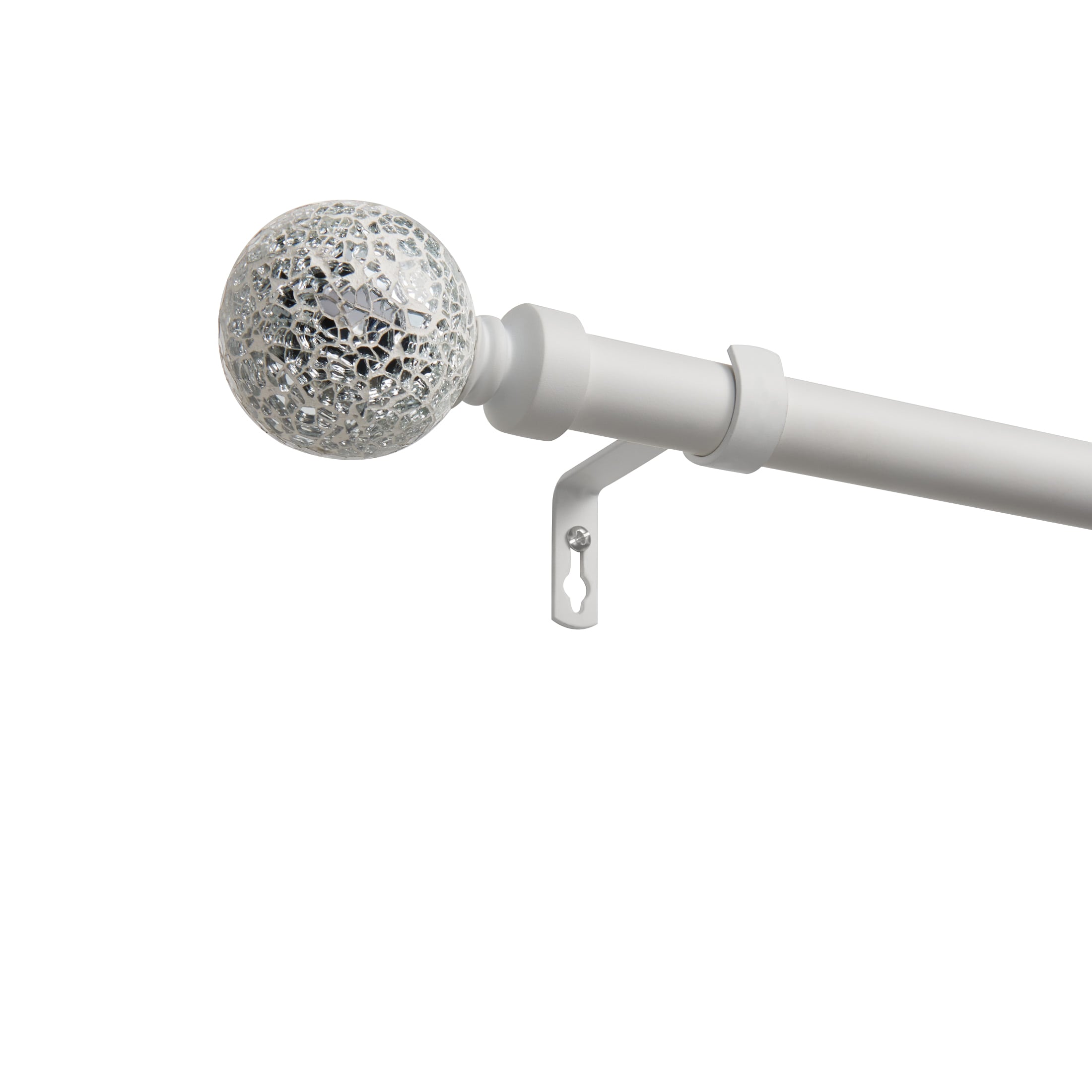 Exclusive Home ER1002-03 66120 White Mosaic 66-in to 120-in Matte White Iron Single Curtain Rod with Finials
