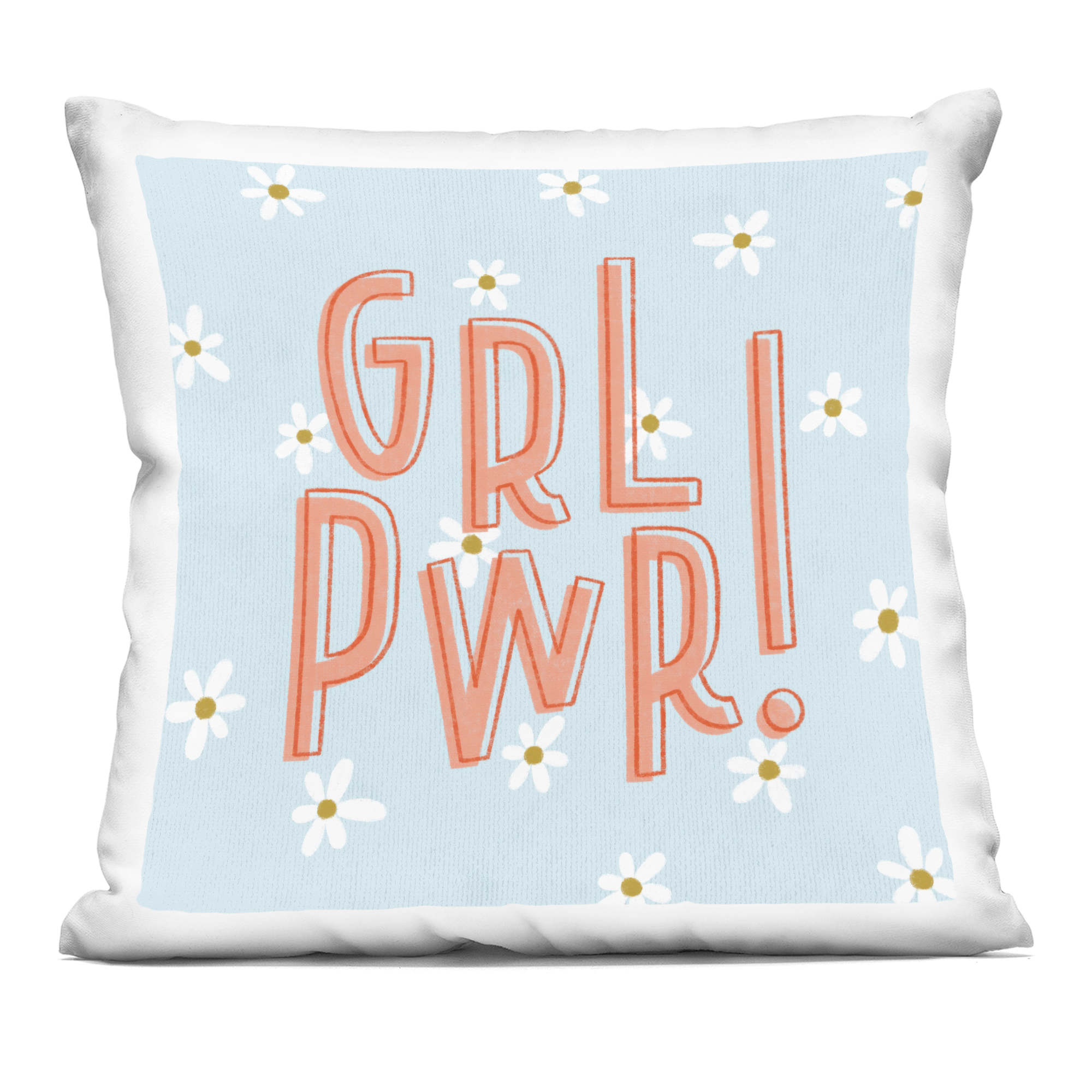 Stupell Industries PLP-069-SQW-18X18 Girl Power with Daisy Patterns Decorative Printed Pillow Design by Sarah Hickman