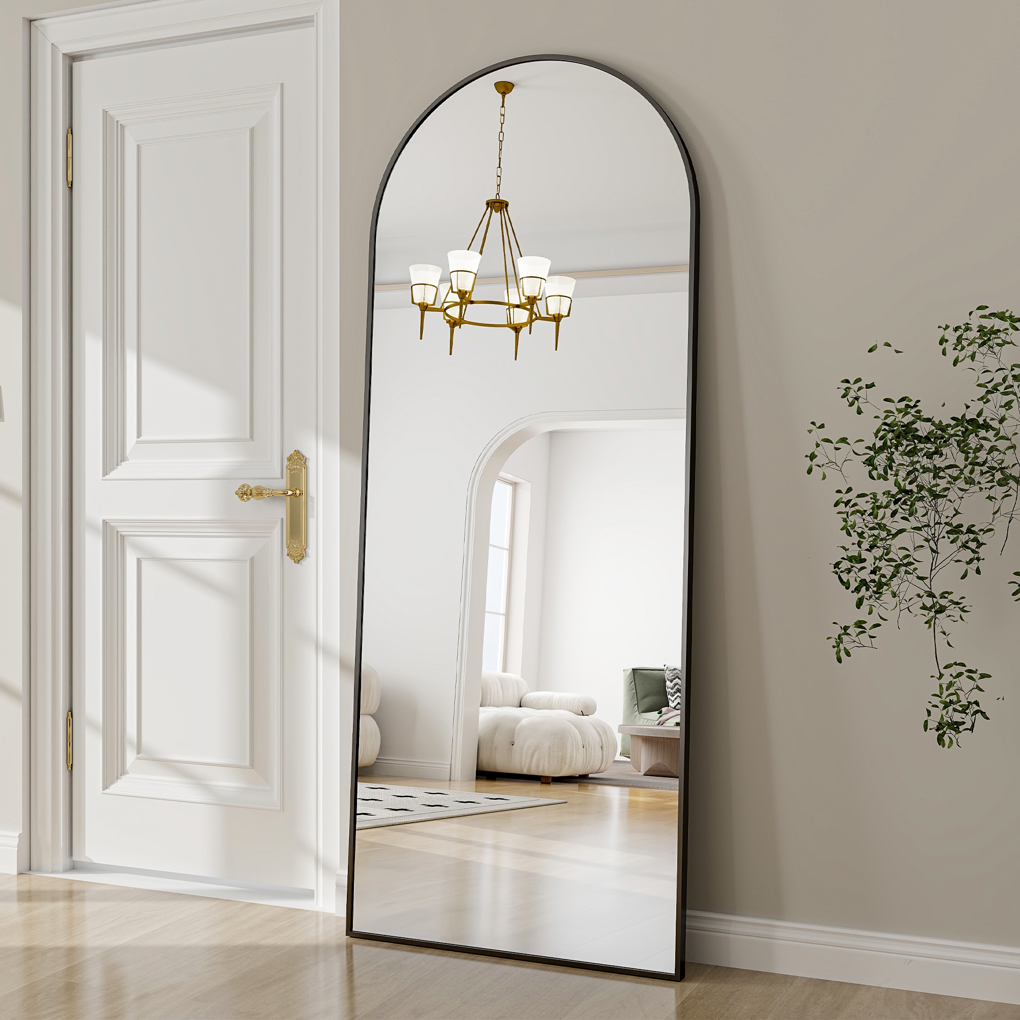 BEAUTYPEAK YH2465B 24-Inches W x 65.0-Inches H Arch Black Framed Full Length Floor Mirror