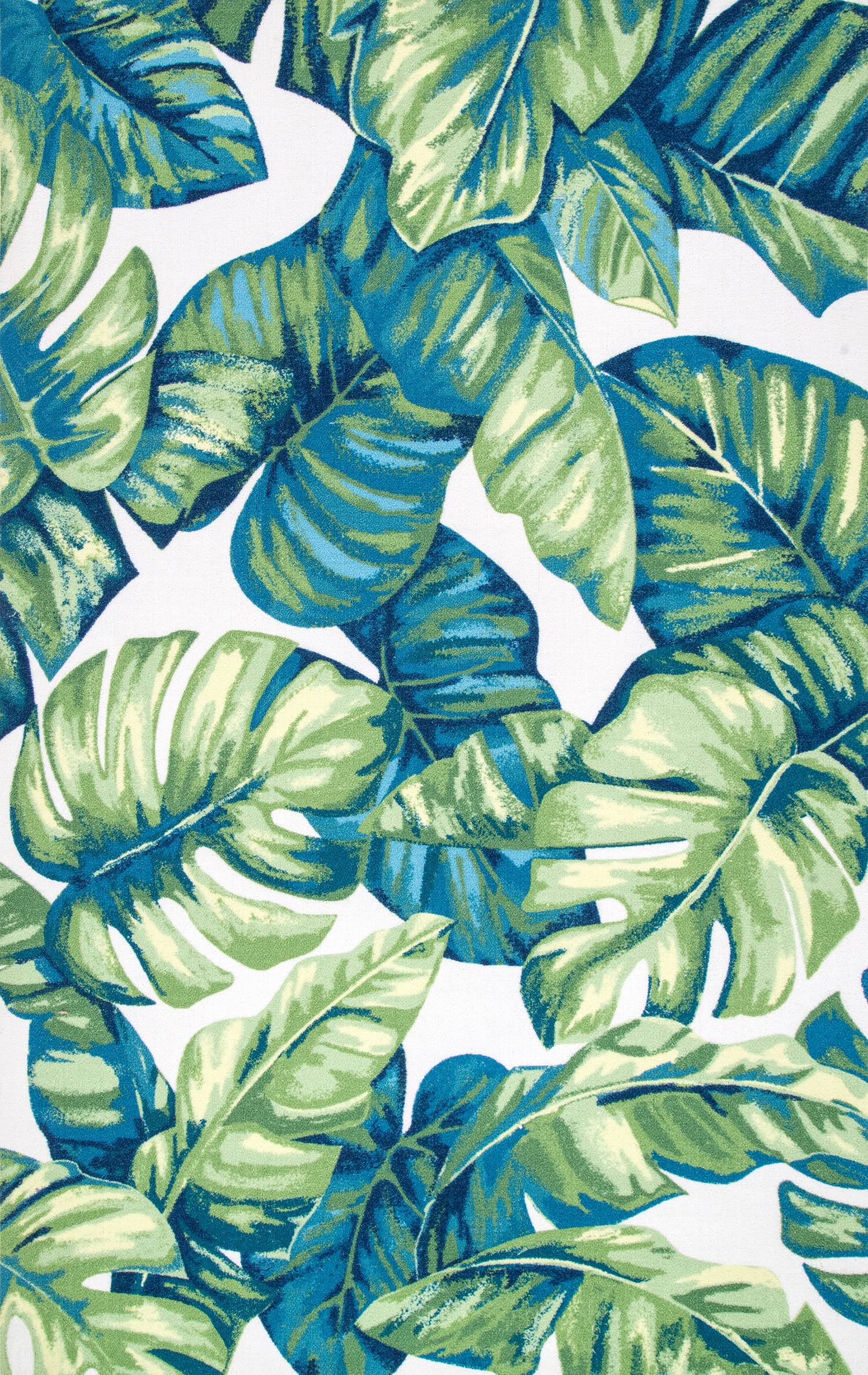Tropical Breeze 6' Square Blue & Green Floral Synthetic Outdoor Rug