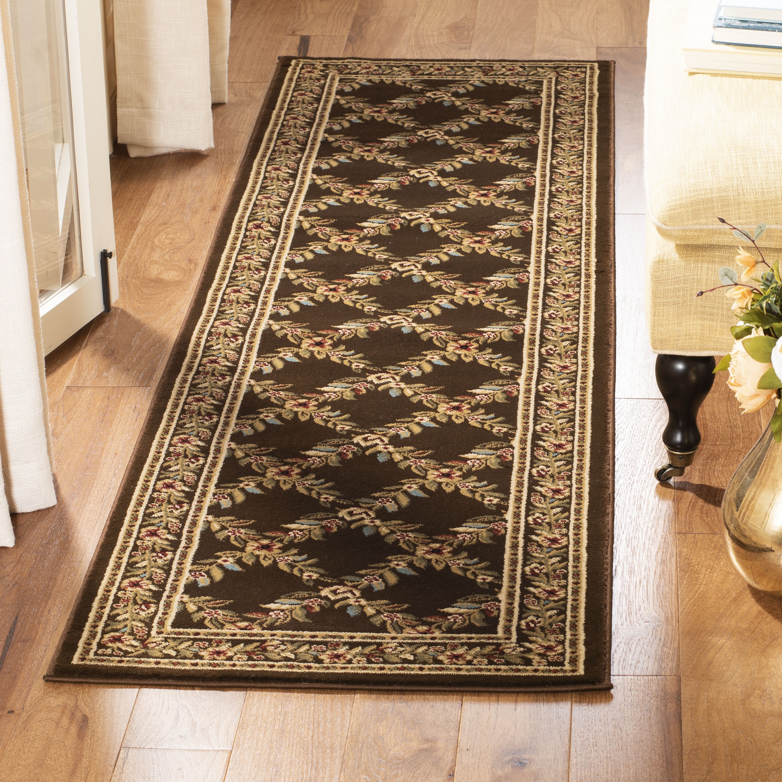Safavieh LNH557-2525-212 Lyndhurst Open Floral 2 x 12 (ft) Loomed Polypropylene Brown/Brown Rectangular Indoor Floral/Botanical Oriental Runner rug
