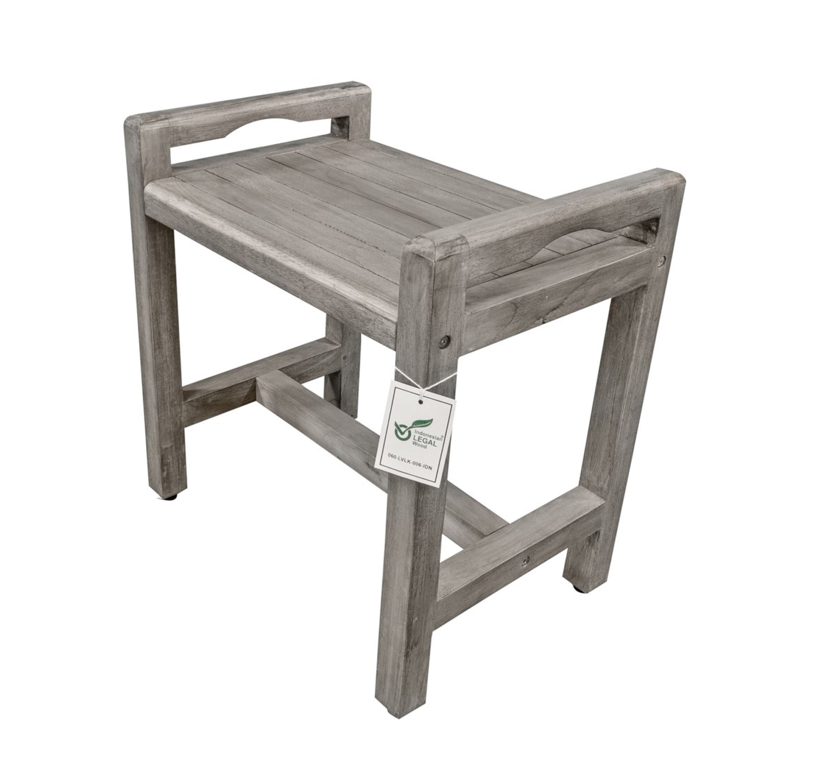 Antique Grey Teak Shower Bench with LiftAide Arms