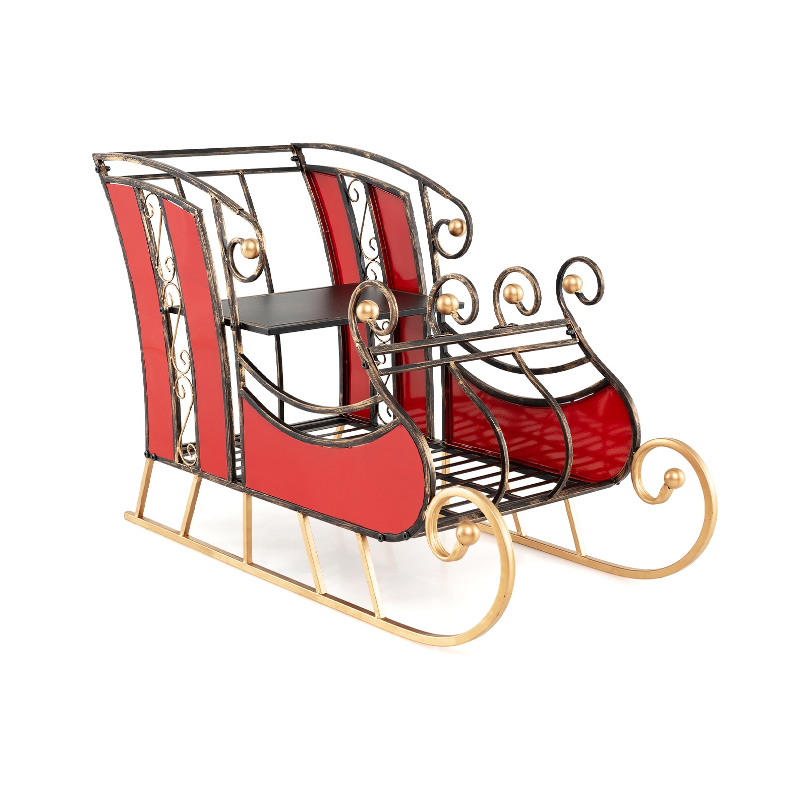 Slickblue Christmas Metal Santa Sleigh Decoration with 2 Tier Display Shelves for Indoor Outdoor Porch Garden or Fireplace