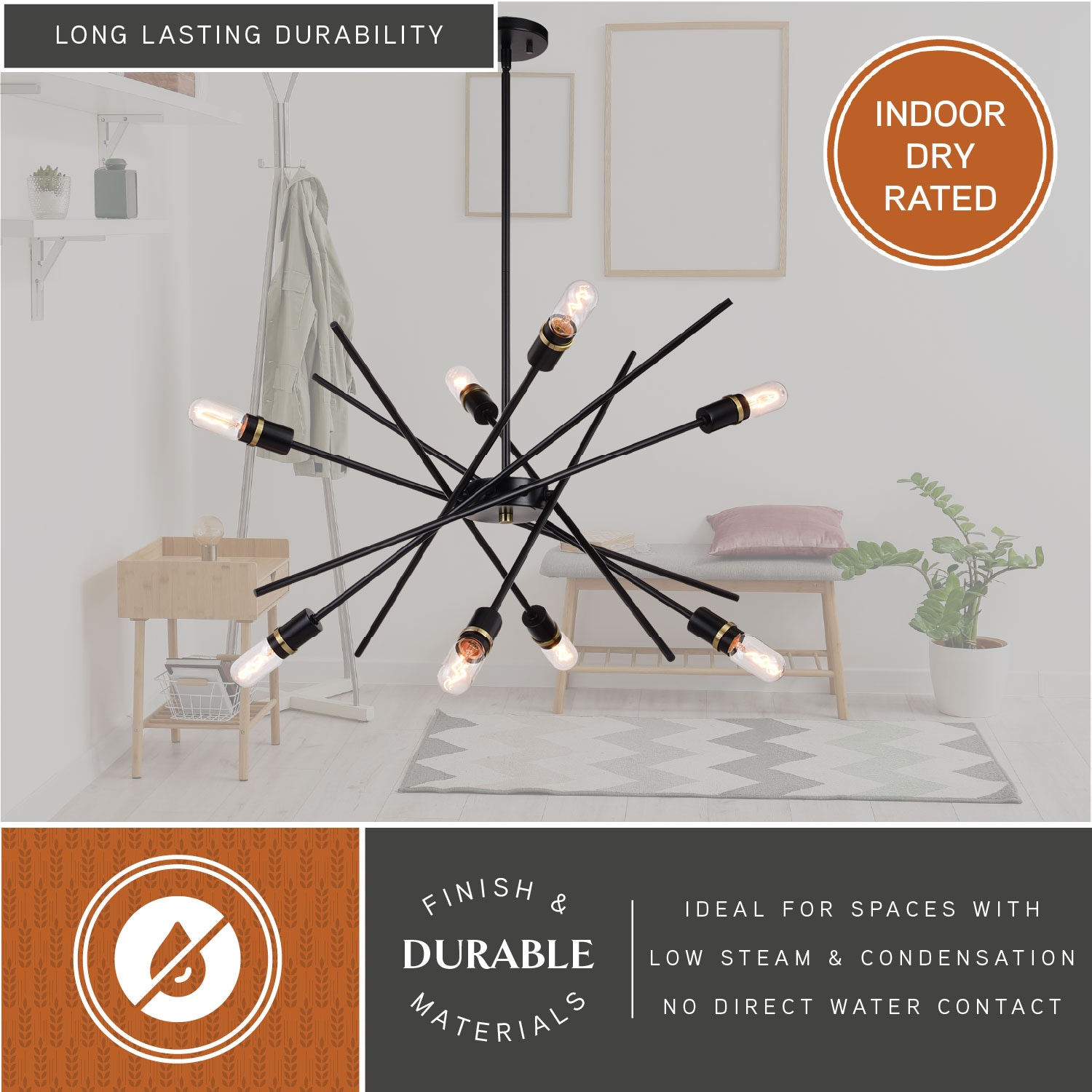 Halsted 29.25" Black and Satin Brass Mid-Century Modern Chandelier