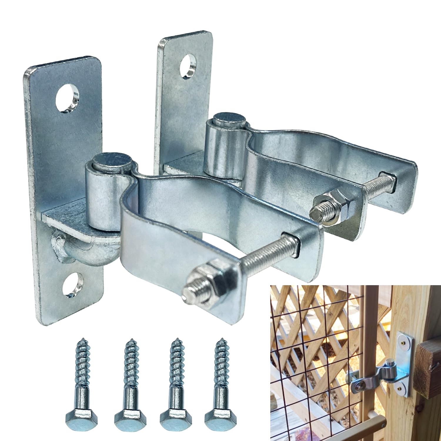 JVFCXXV  Heavy Duty Gate Hinges 2 Pieces Wall Mount Hinge for Chain Link Fence and Wood Gate Steel Outdoor Gate Hardware Farm Gate Hinges and