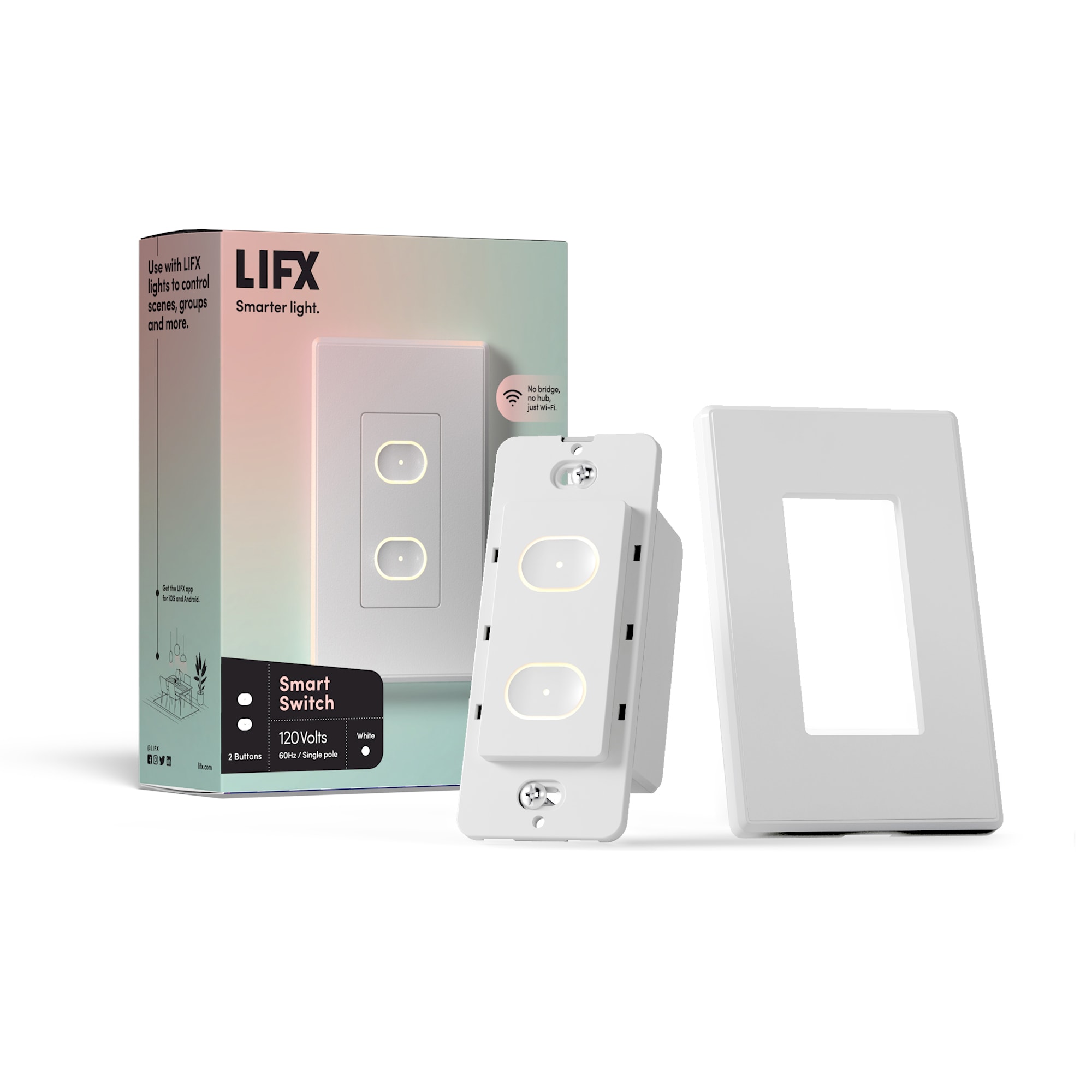 Creek Brudgom diktator LIFX Smart Switch, 2 Buttons 1.6-amp 4-way Smart Illuminated Night Light  Push Light Switch with Wall Plate, White in the Light Switches department  at Lowes.com