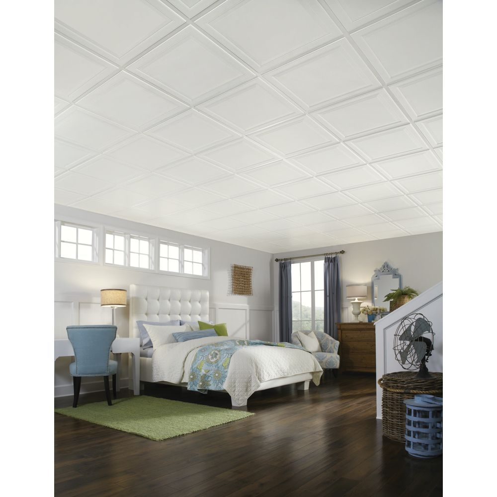 Armstrong Ceilings 2 Ft X 2 Ft Single Raised White Mineral Fiber Drop Ceiling Tile 6 Pack 24 