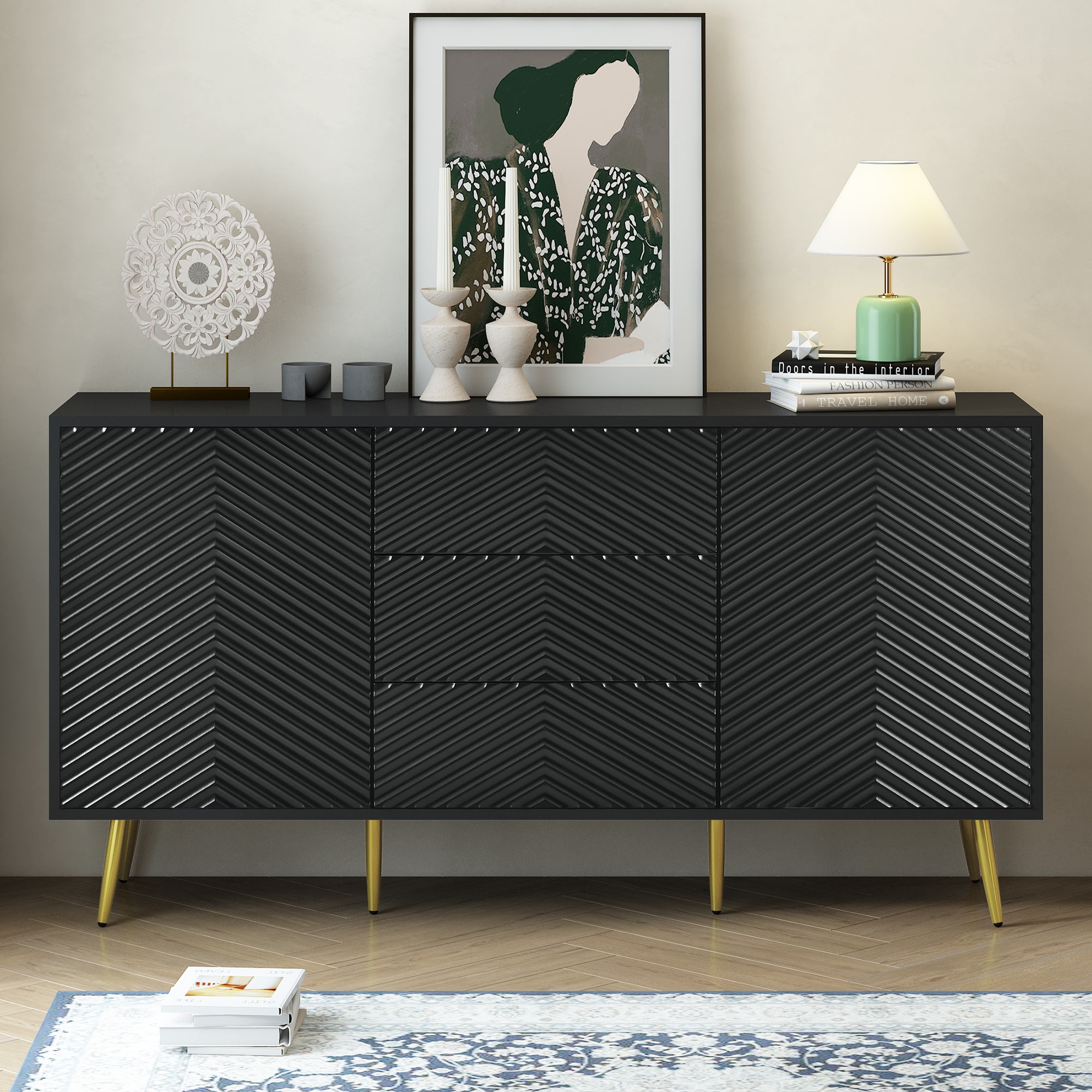 JIMSMAISON JMUSSB17B Contemporary/Modern Black Sideboard