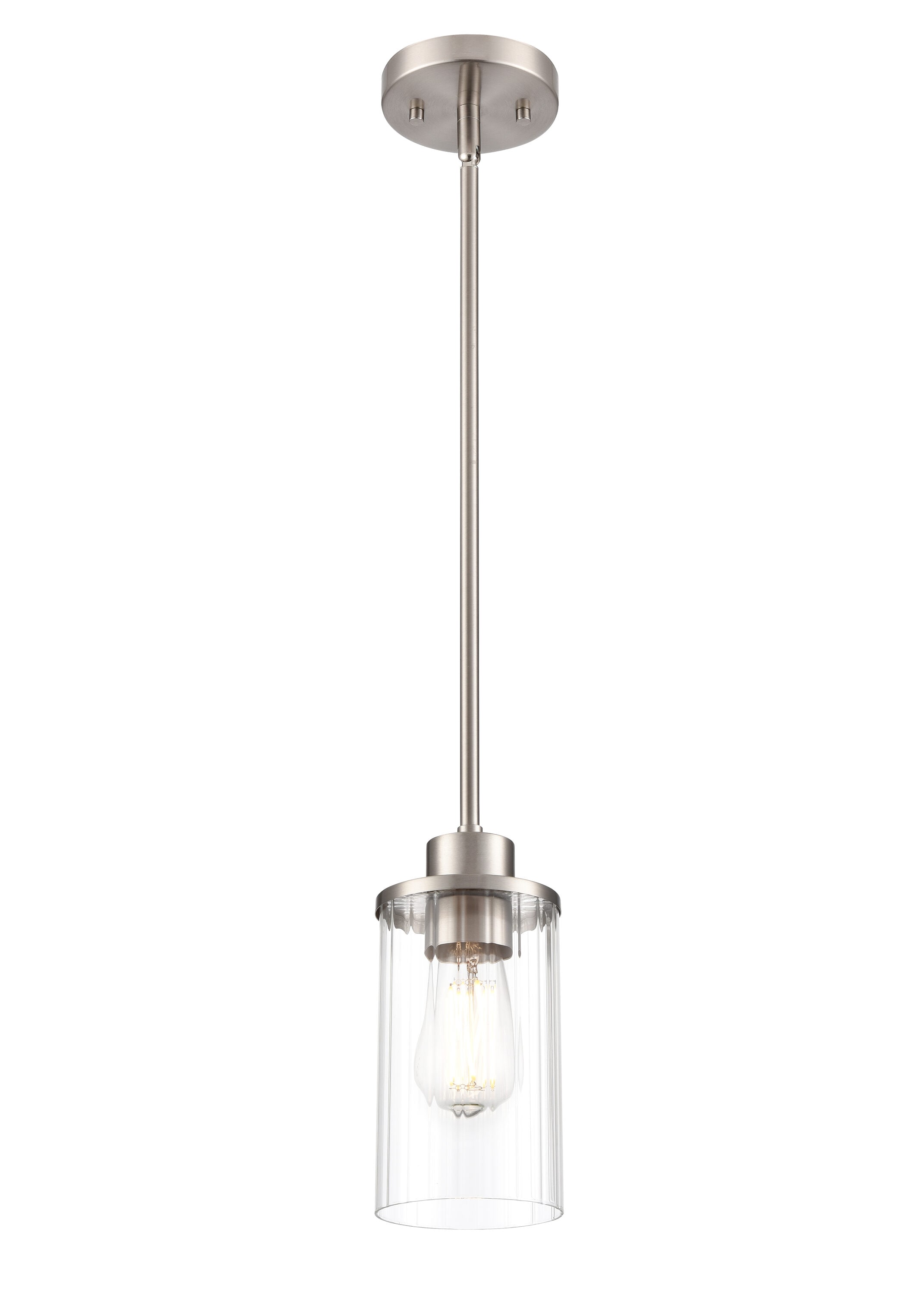 Millennium Lighting Beverlly 1 -Light Brushed Nickel Modern/contemporary Ribbed glass Cylinder Small Hanging Pendant Light