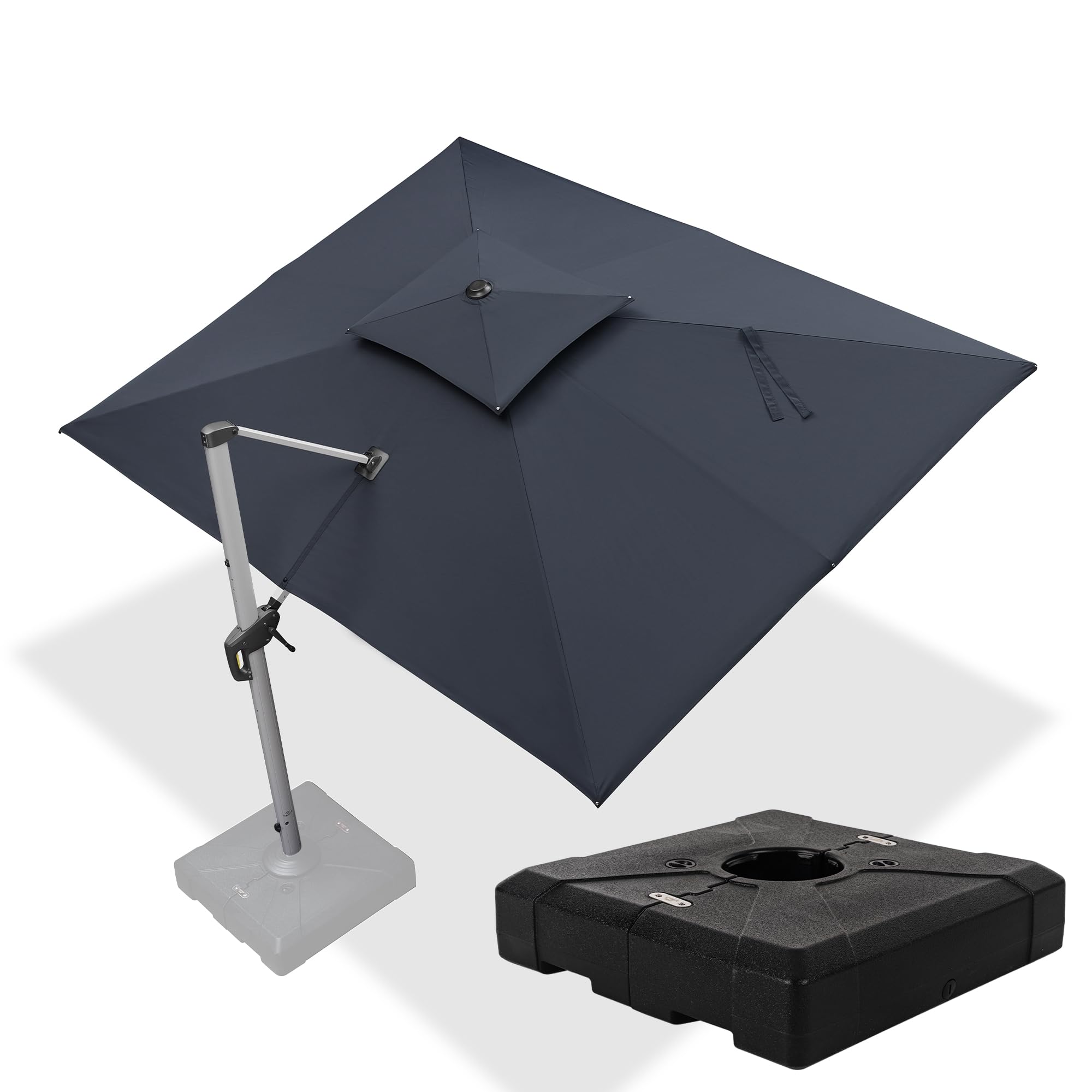 PURPLE LEAF LSLRRC0912-GYWB 9-ft Aluminum Gray Crank Cantilever Patio Umbrella with Base