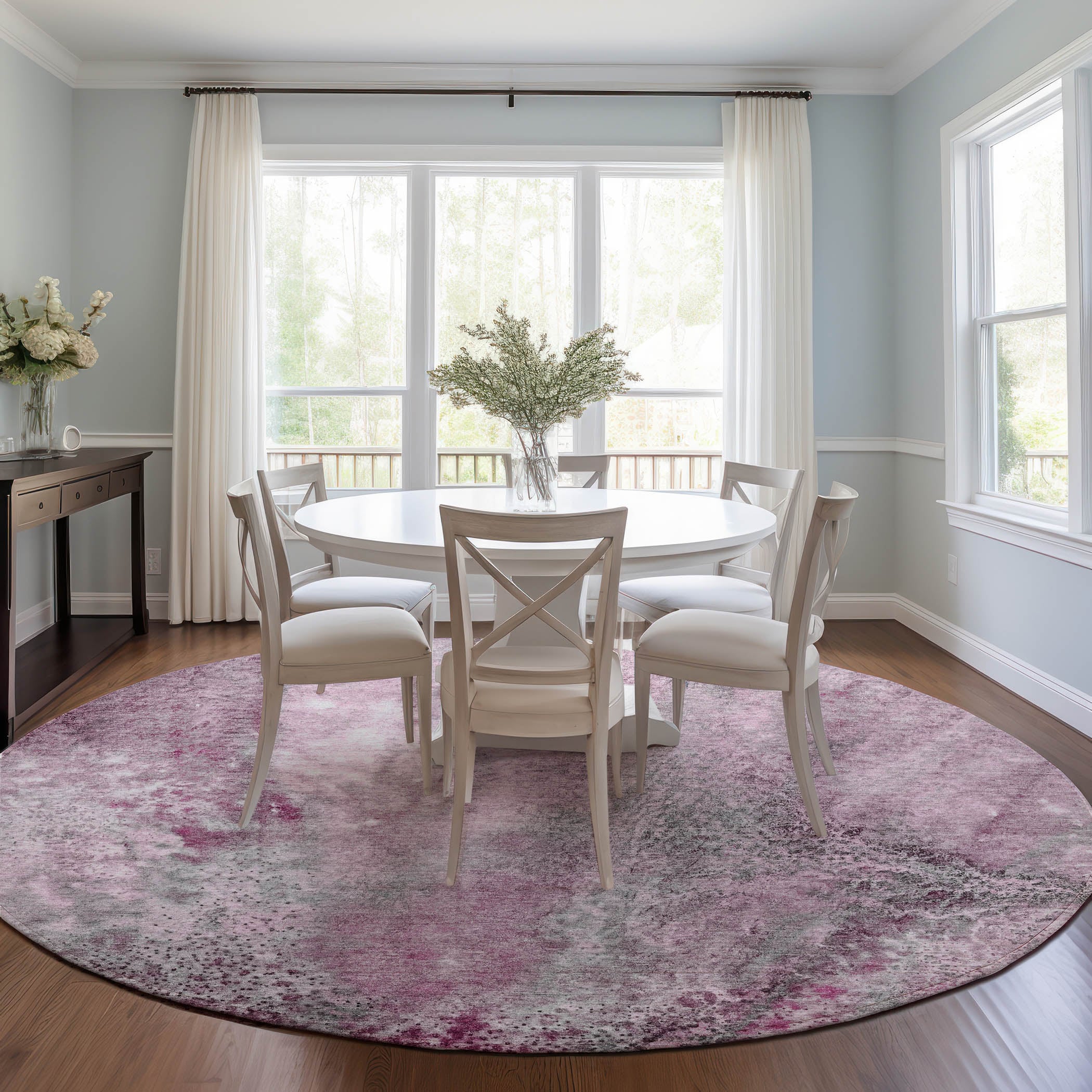 Addison Rugs ACN505PI8RO Chantille ACN505PI 8 x 8 (ft) Polyester Pink Round Indoor/Outdoor Abstract Machine washable Area rug