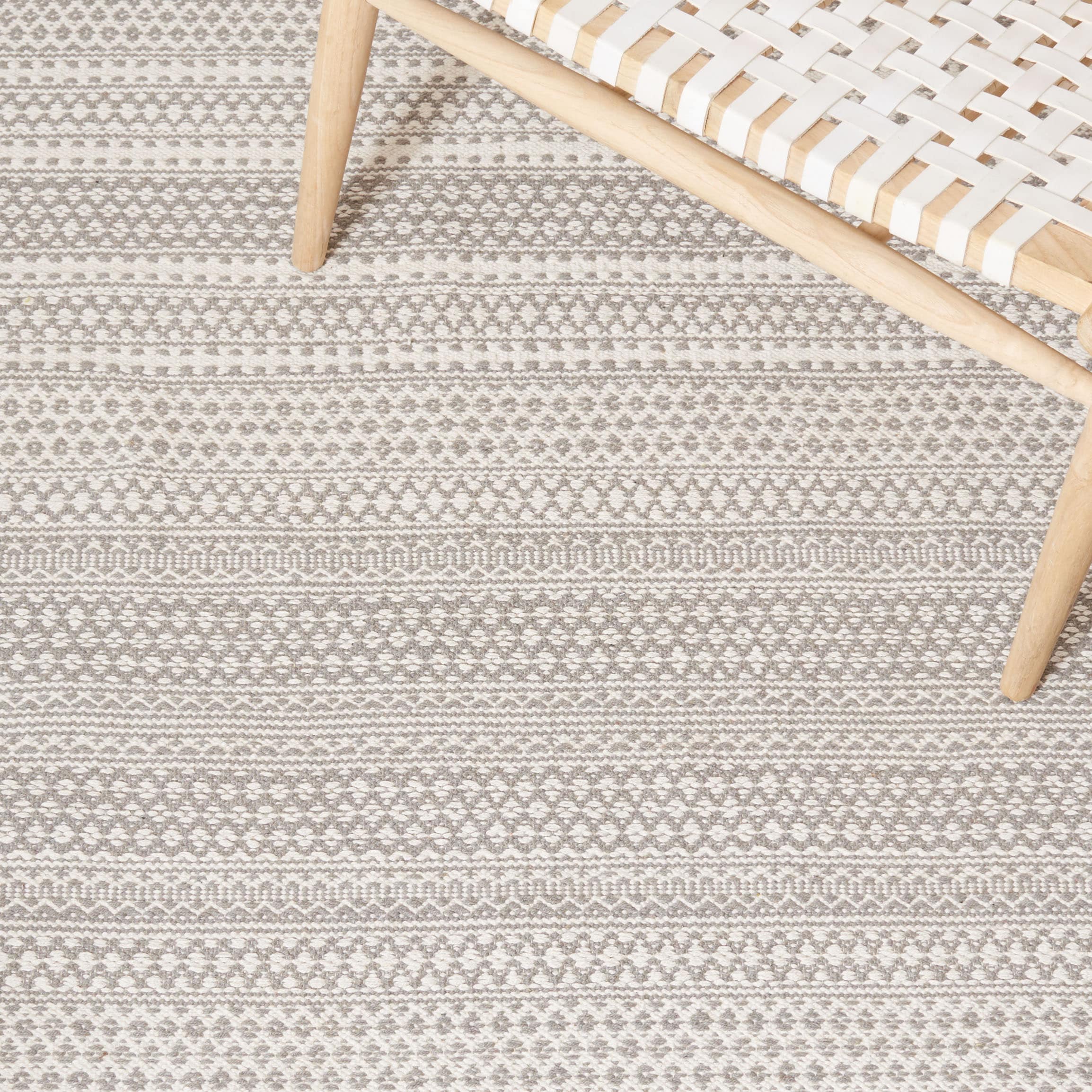 Bohemian Nomadic Handwoven Cotton Kilim Rug - Gray 5'x8'