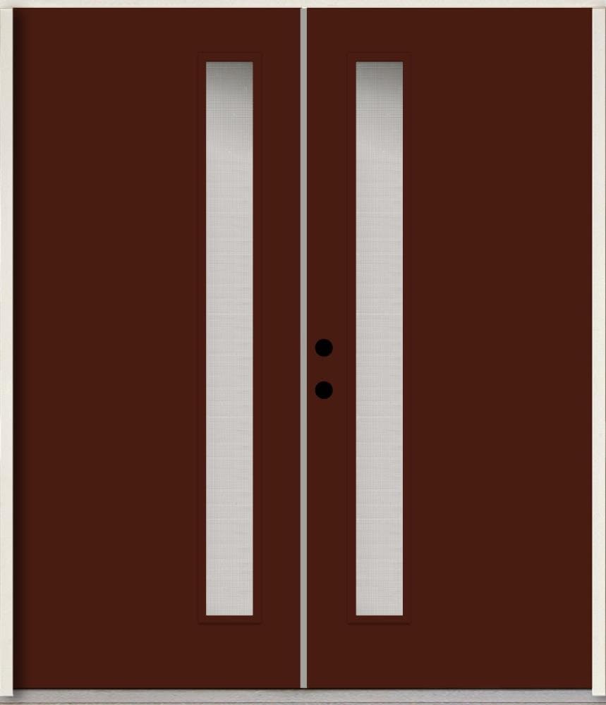 RELIABILT LO1065491 Spotlights 64-in x 80-in x Fiberglass 1/4 lite Right-hand inswing Currant Paint Painted Prehung Double Front Door Insulating core