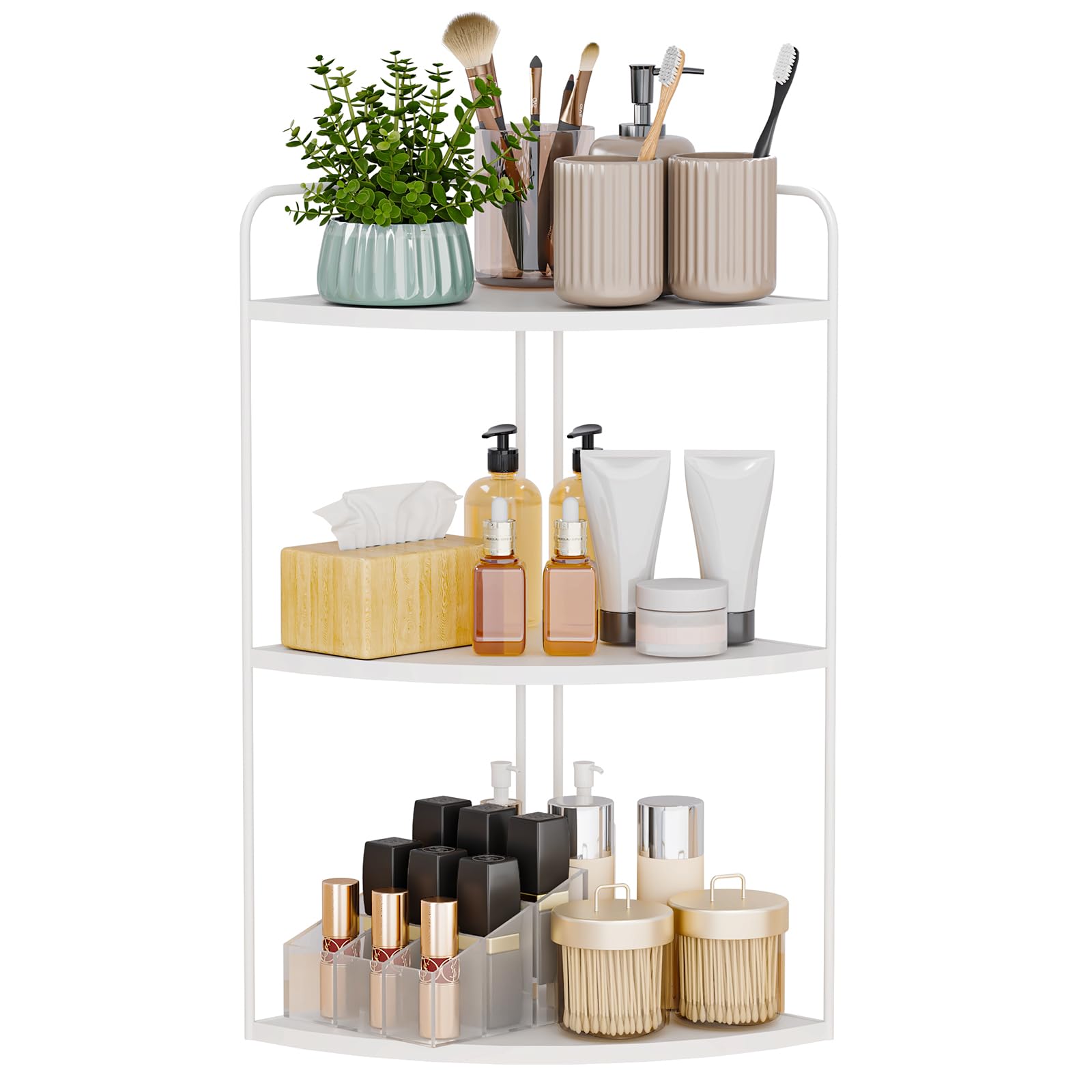 Yichuhaoxi  Bathroom Counter Organizer White Countertop Shelf for Vanity Storage Corner Sink Caddy Solid Wood and Iron Frame Easy Assembly Space
