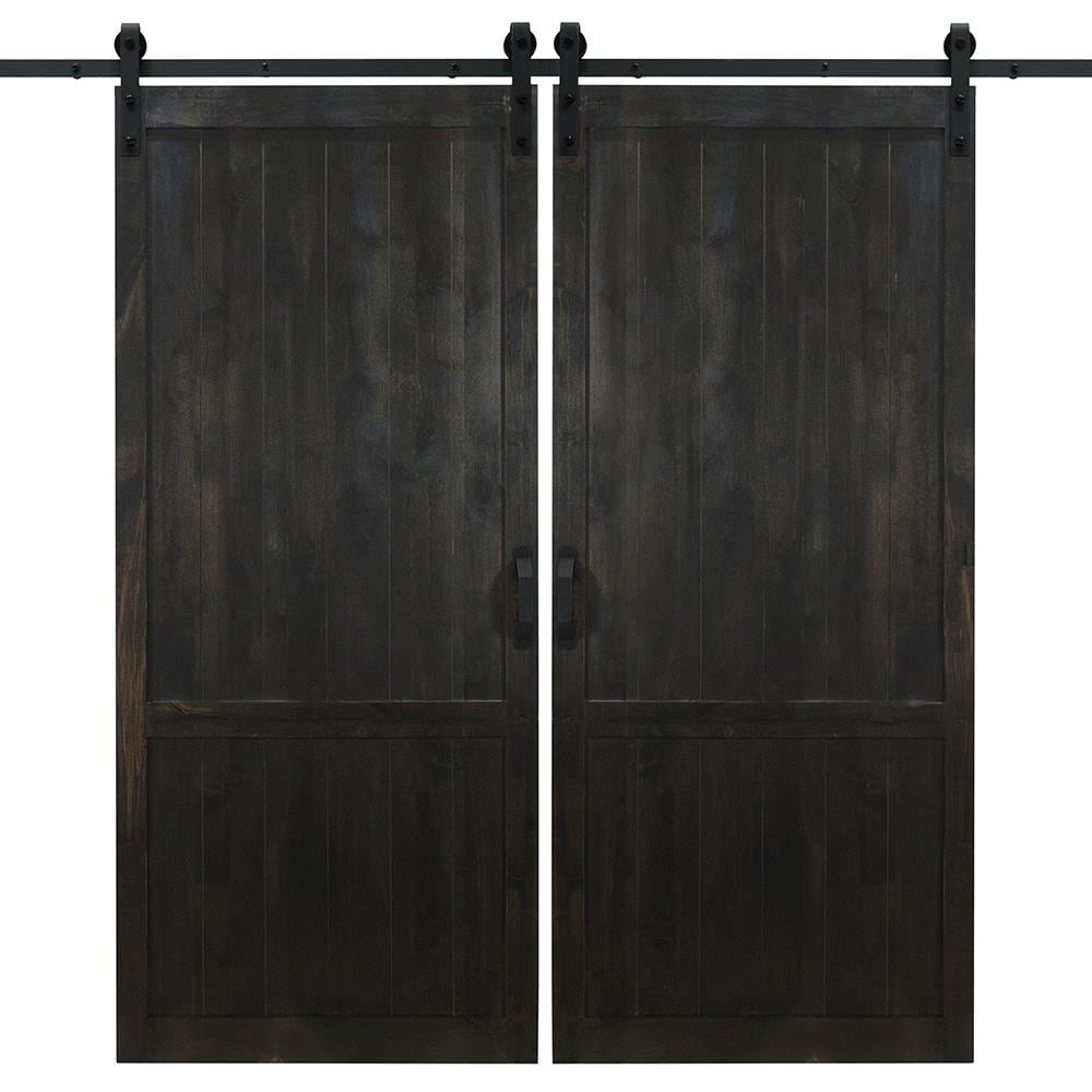 Dogberry DCOUN36NGHTNONEDBHD 36-in x 84-in Midnight Black Knotty alder Wood Solid core Double Barn Door (Hardware Included)