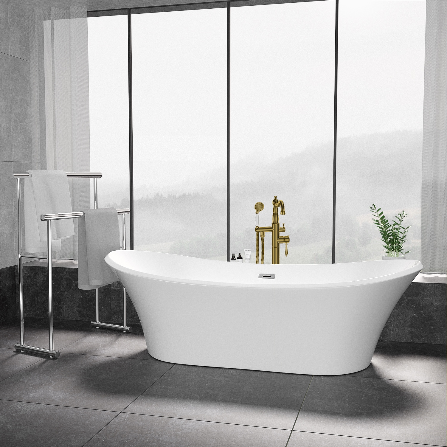 Topcraft Brushed Brass 1-handle Commercial/Residential Freestanding Low ...