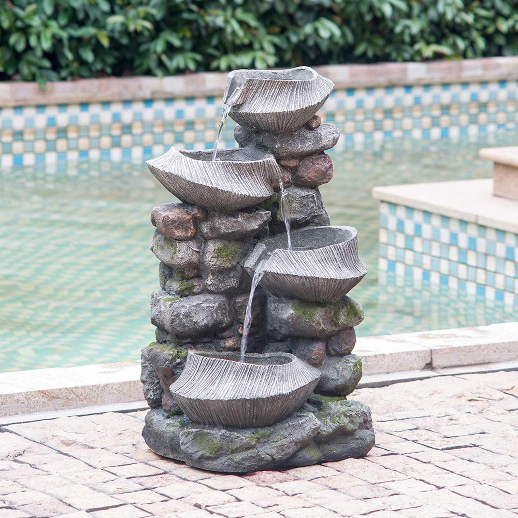 Yiekholo LL-1728AA 31.5-in H Resin Tiered Outdoor Fountain with Birdbath