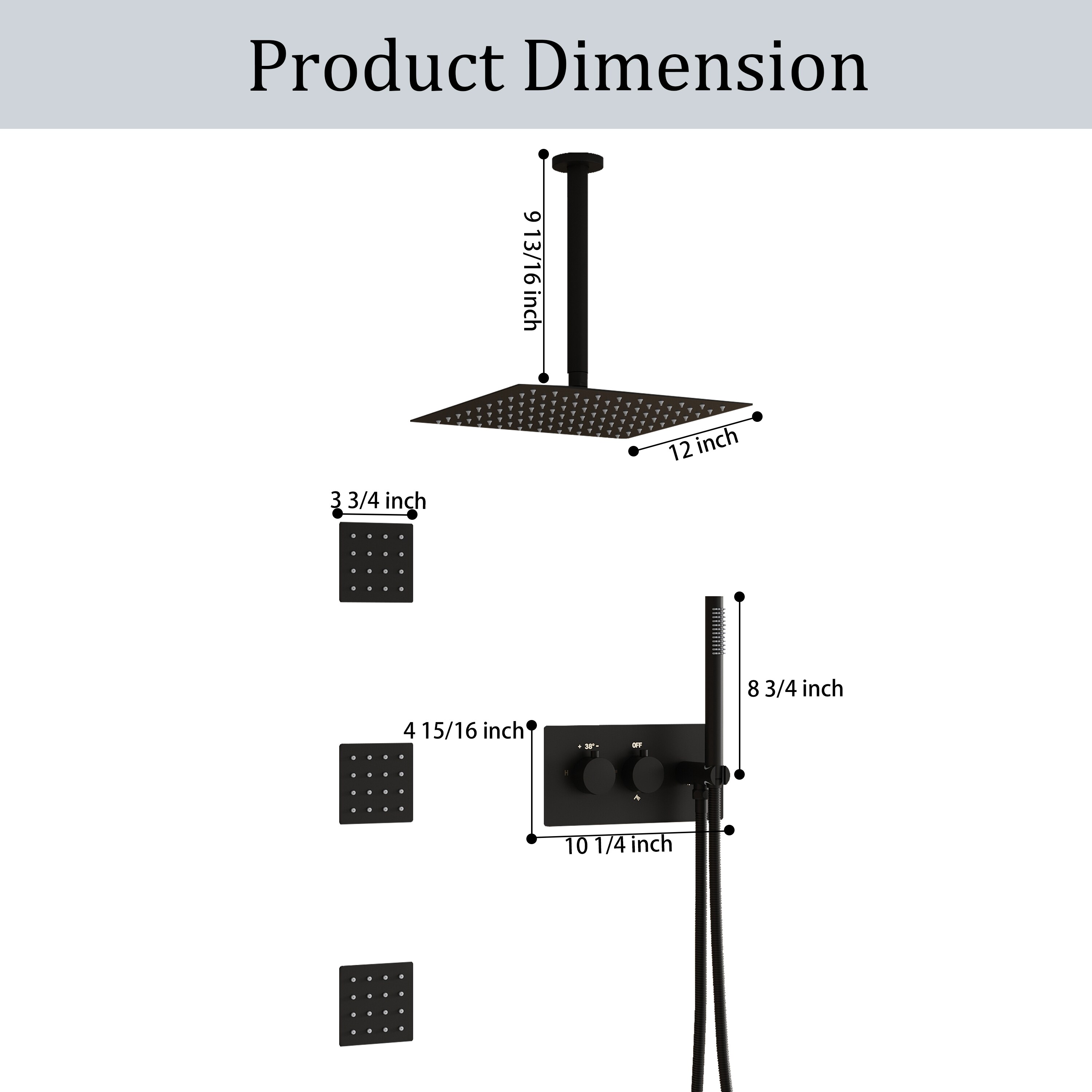WELLFOR SPA-88003BG Showerhead-Bar-Panels - View #9