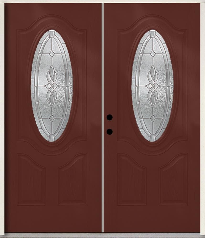 RELIABILT LO841761 Hampton 72-in x 80-in x Fiberglass Oval lite Right-hand inswing Wineberry Stained Prehung Double Front Door Insulating core