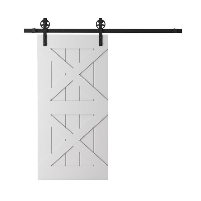 Urban Woodcraft 40-in x 83-in Painted Grey Crossbuck Prefinished Pine MDF Single Barn Door (Hardware Included) Urban Woodcraft 40-in x 83-in Painted Grey Crossbuck Prefinished Pine MDF Single Barn Door (Hardware Included)