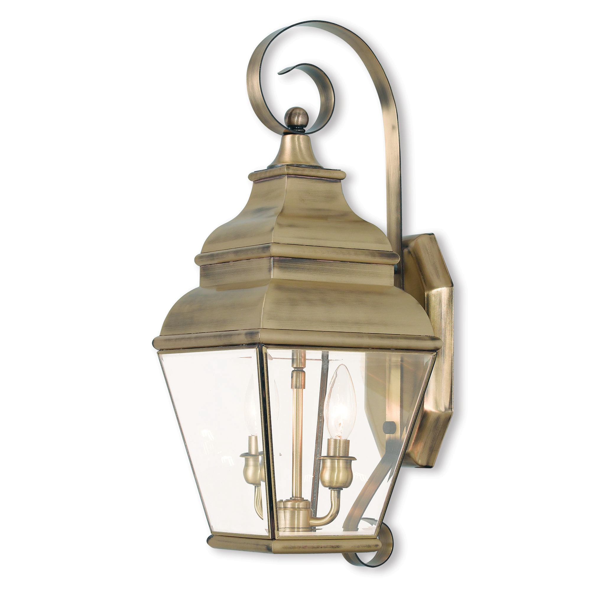 Antique Brass 2-Light Outdoor Wall Lantern with Clear Glass