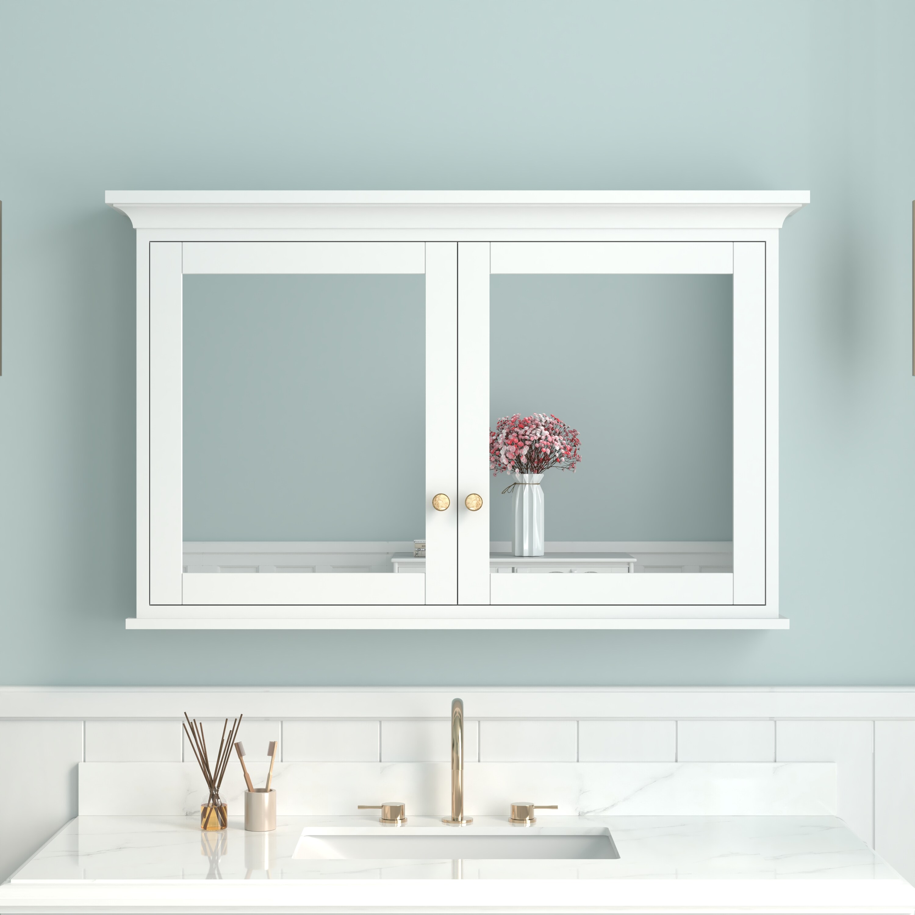 Forclover HE-JG9548 48-Inches x 30-Inches Surface Mount White Mirrored Rectangle Soft Close Medicine Cabinet