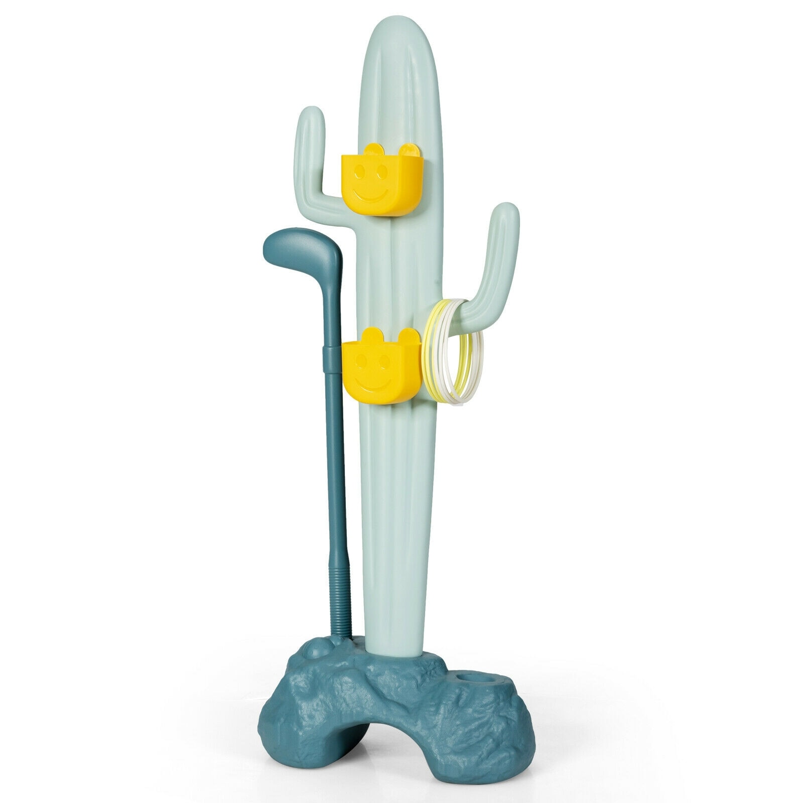Slickblue - Cactus-Shaped Indoor 3-in-1 Kids Toy Stand - Fun Games with Golf and Ring Games to bo...