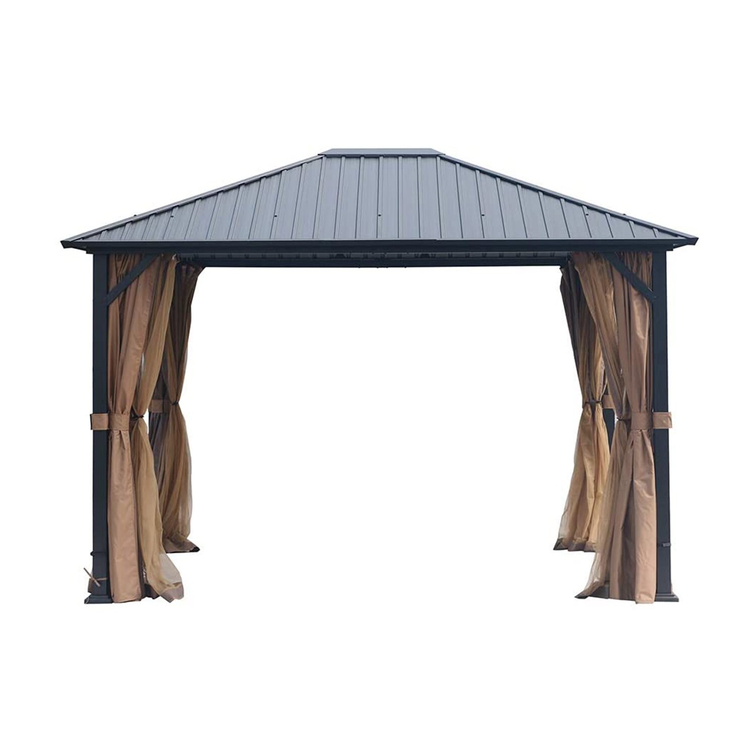 12-ft x 10-ft Rectangle Black Metal Steel Roof Gazebo with Screen Included Stainless Steel | - Bybafun YA0100046