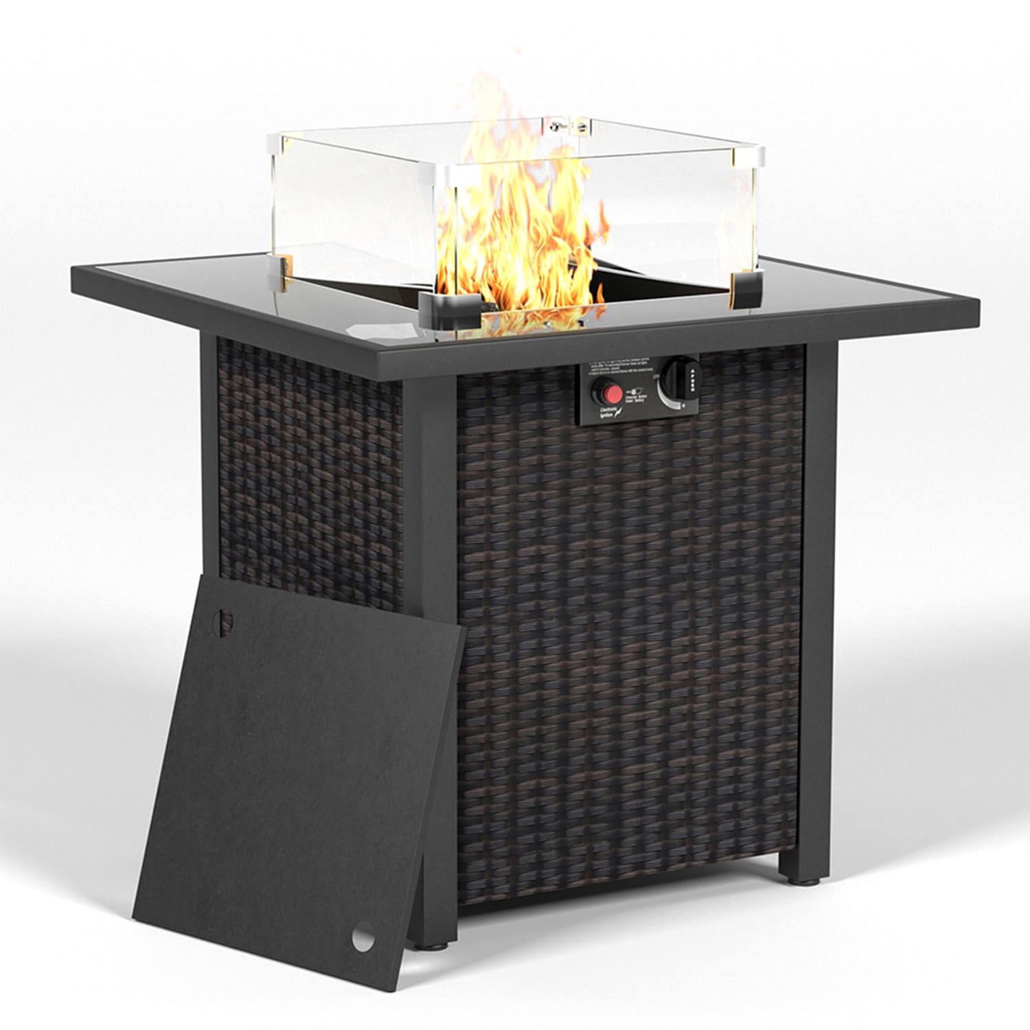 Mondawe MO-NP10261CF 27.6-in W Brown Portable Stainless steel Square Liquid propane Fire pit table