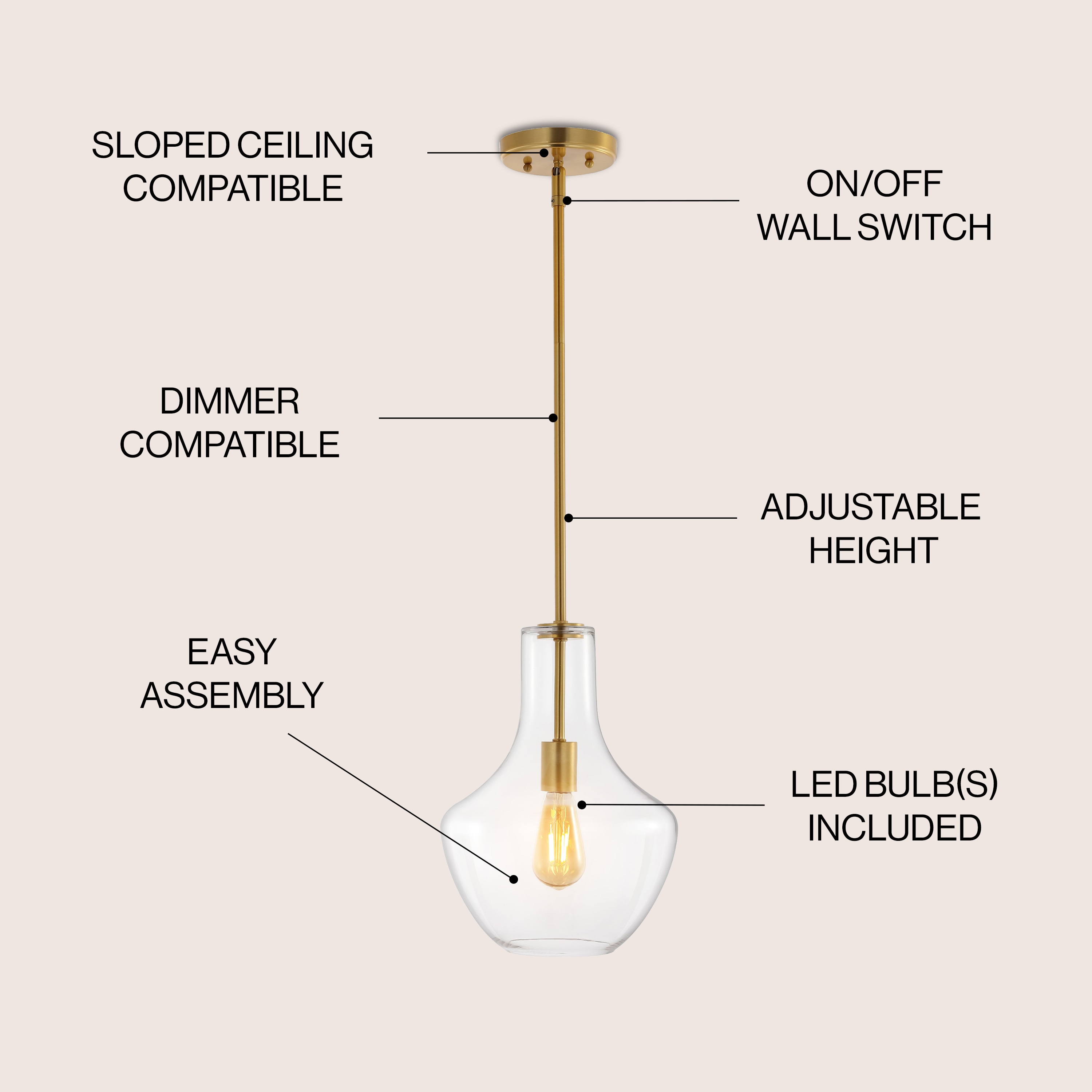 Watts 10.5" Gold and Clear Glass LED Pendant Light