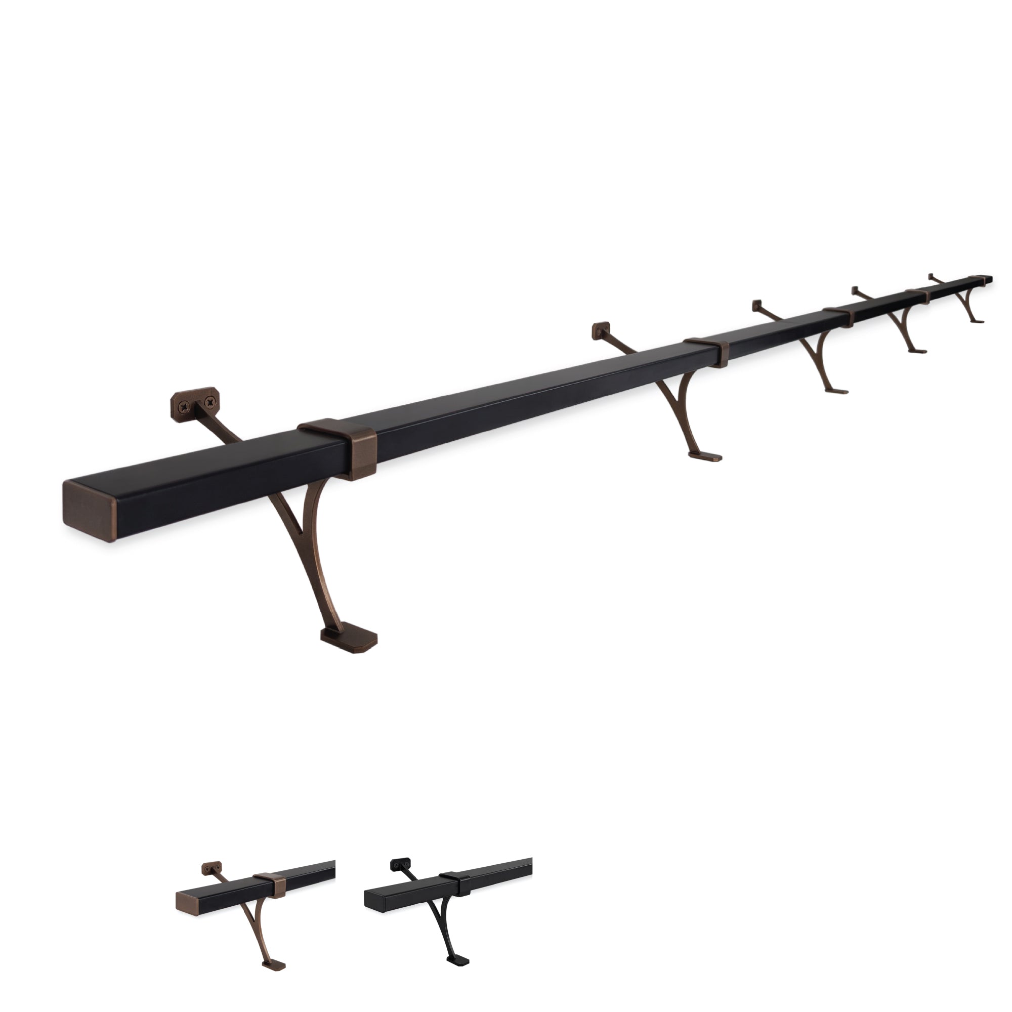 Concept Fusion 132 Inch Heavy Duty Floor Mount Complete Aluminum Foot Rail Bar Kit for Kitchen Restaurant and Office Spaces with High Strength Steel Brackets Bronze and Black Powder Coated Finish