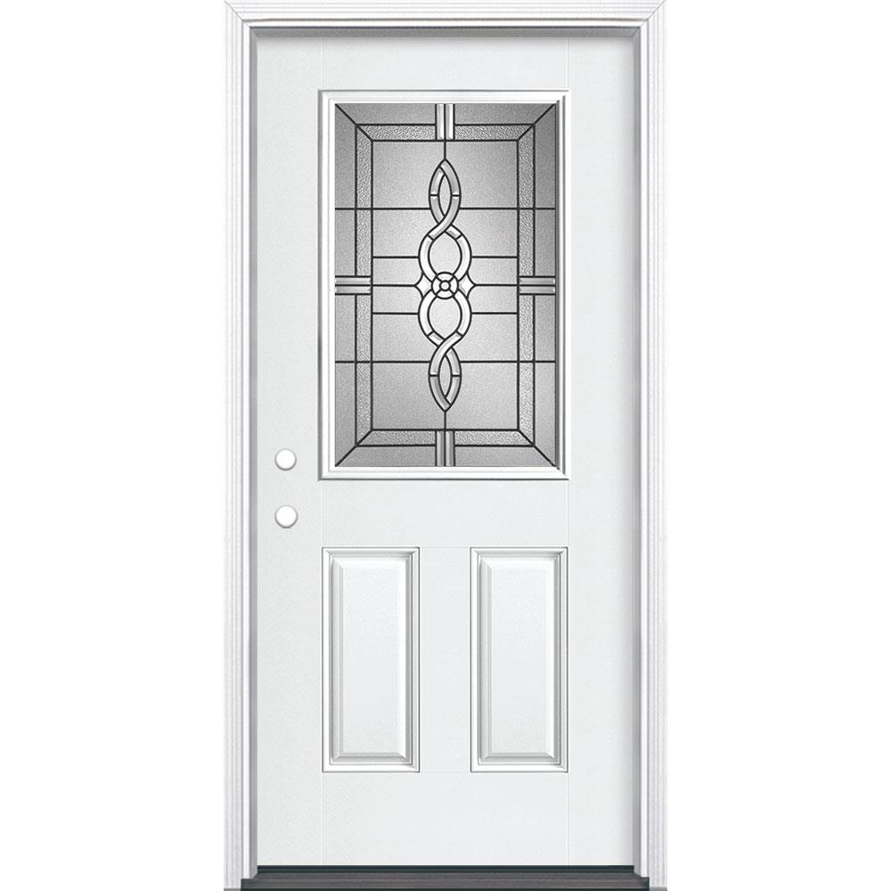 Masonite 997595 Calista 36-in x 80-in Fiberglass Half Lite Right-Hand Inswing Arctic White Painted Single Front Door with Brickmould Insulating Core