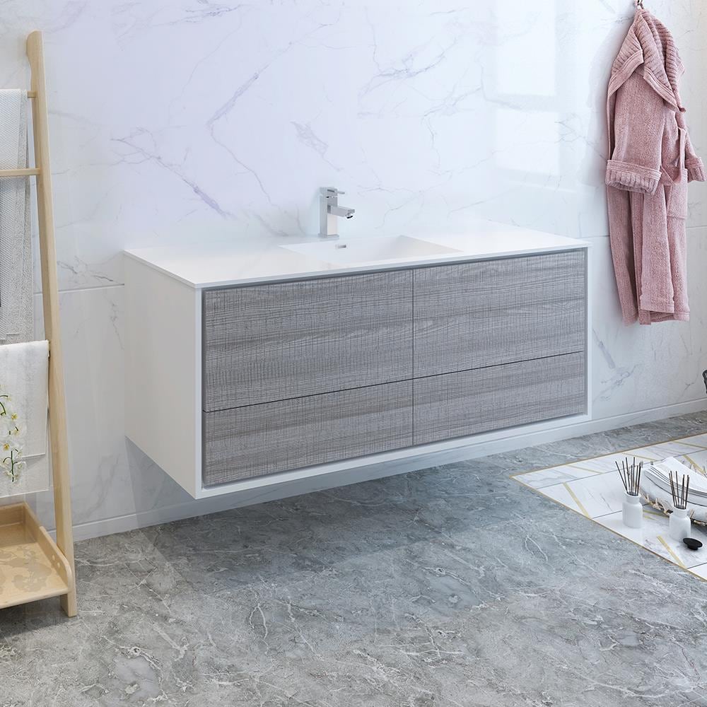 Fresca FCB9260HA-S-I Catania 60-in Ash Gray Single Sink Floating Bathroom Vanity with White Acrylic Top