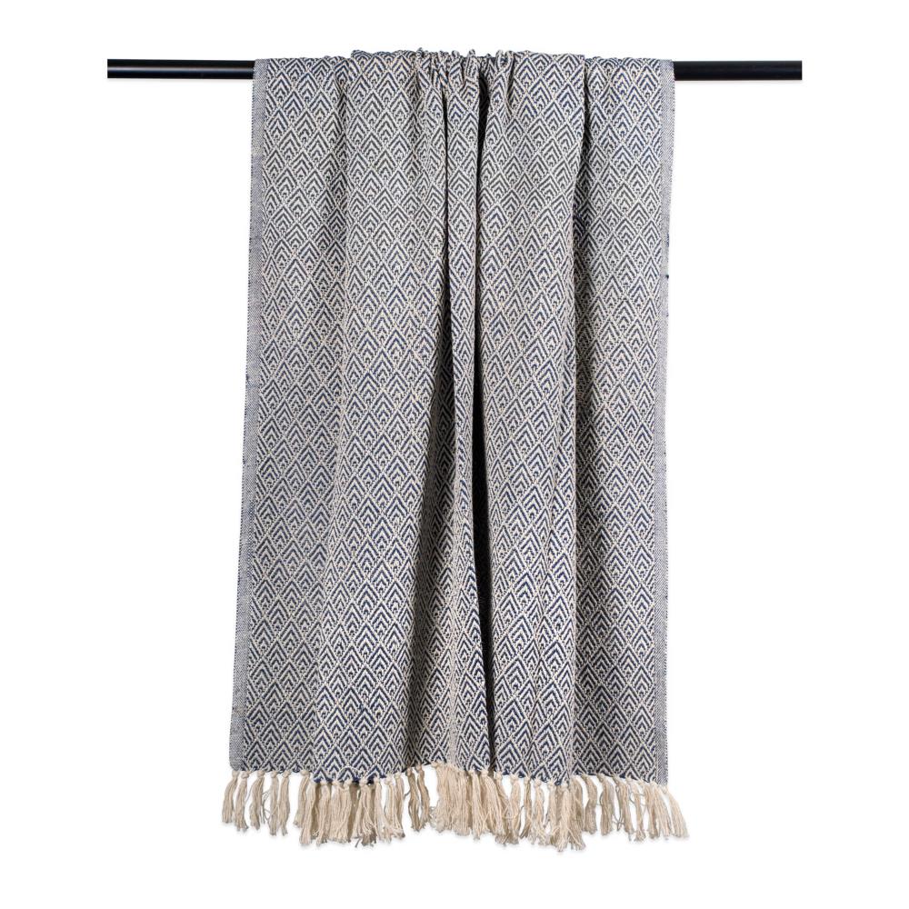 Nautical Blue Cotton Diamond Throw Blanket with Fringe
