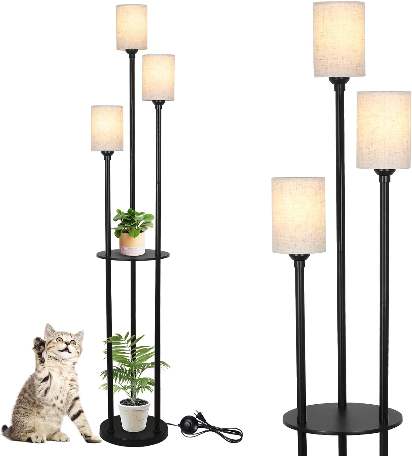 LUXEYARD - Modern Floor Lamps for Living Room 3-Lights Standing Lamp with Linen Shade and Foot Sw...